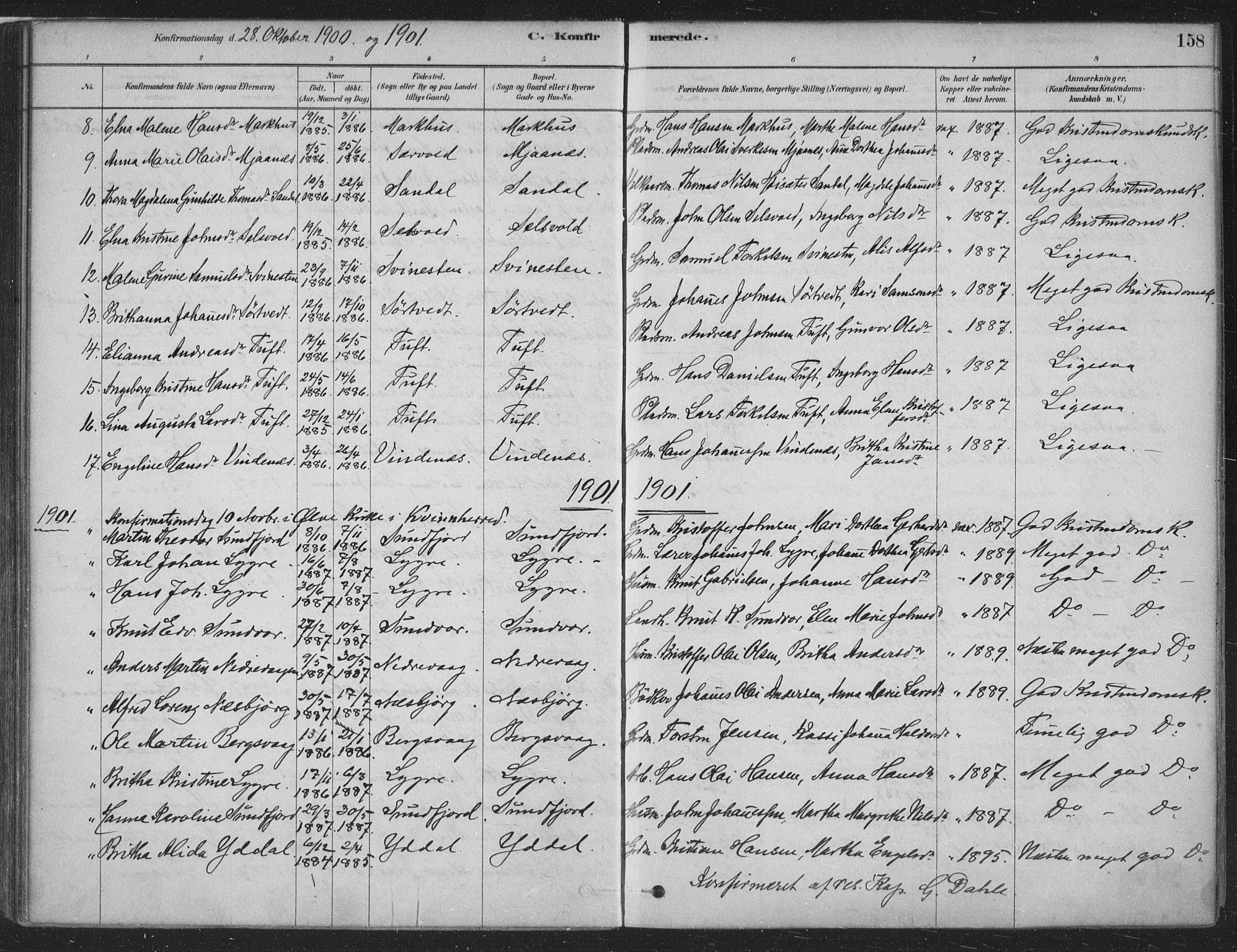 Fusa sokneprestembete, SAB/A-75401/H/Haa: Parish register (official) no. D 1, 1880-1938, p. 158