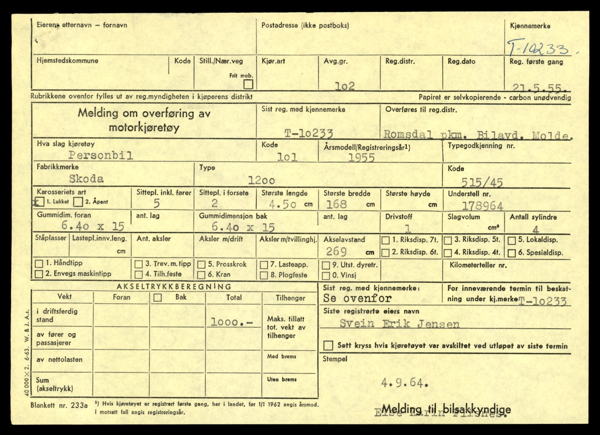 Møre og Romsdal vegkontor - Ålesund trafikkstasjon, AV/SAT-A-4099/F/Fe/L0019: Registreringskort for kjøretøy T 10228 - T 10350, 1927-1998, p. 115