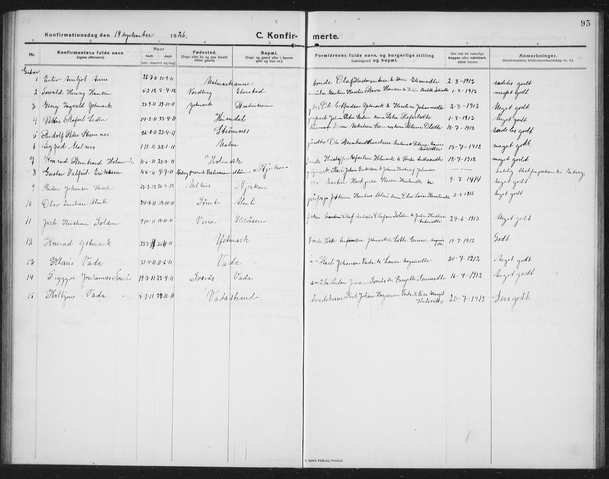 Ministerialprotokoller, klokkerbøker og fødselsregistre - Nord-Trøndelag, AV/SAT-A-1458/745/L0434: Parish register (copy) no. 745C03, 1914-1937, p. 95