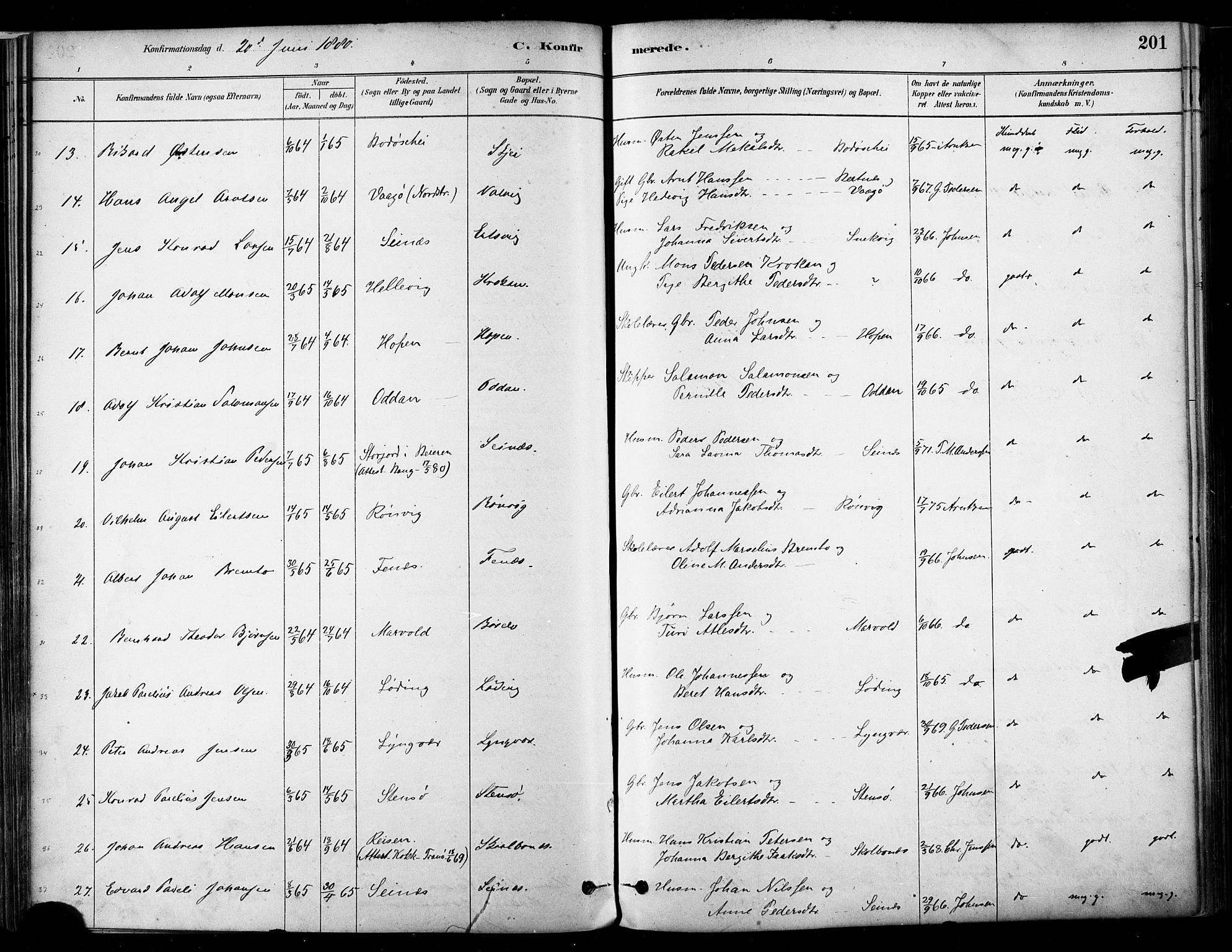 Ministerialprotokoller, klokkerbøker og fødselsregistre - Nordland, SAT/A-1459/802/L0054: Parish register (official) no. 802A01, 1879-1893, p. 201