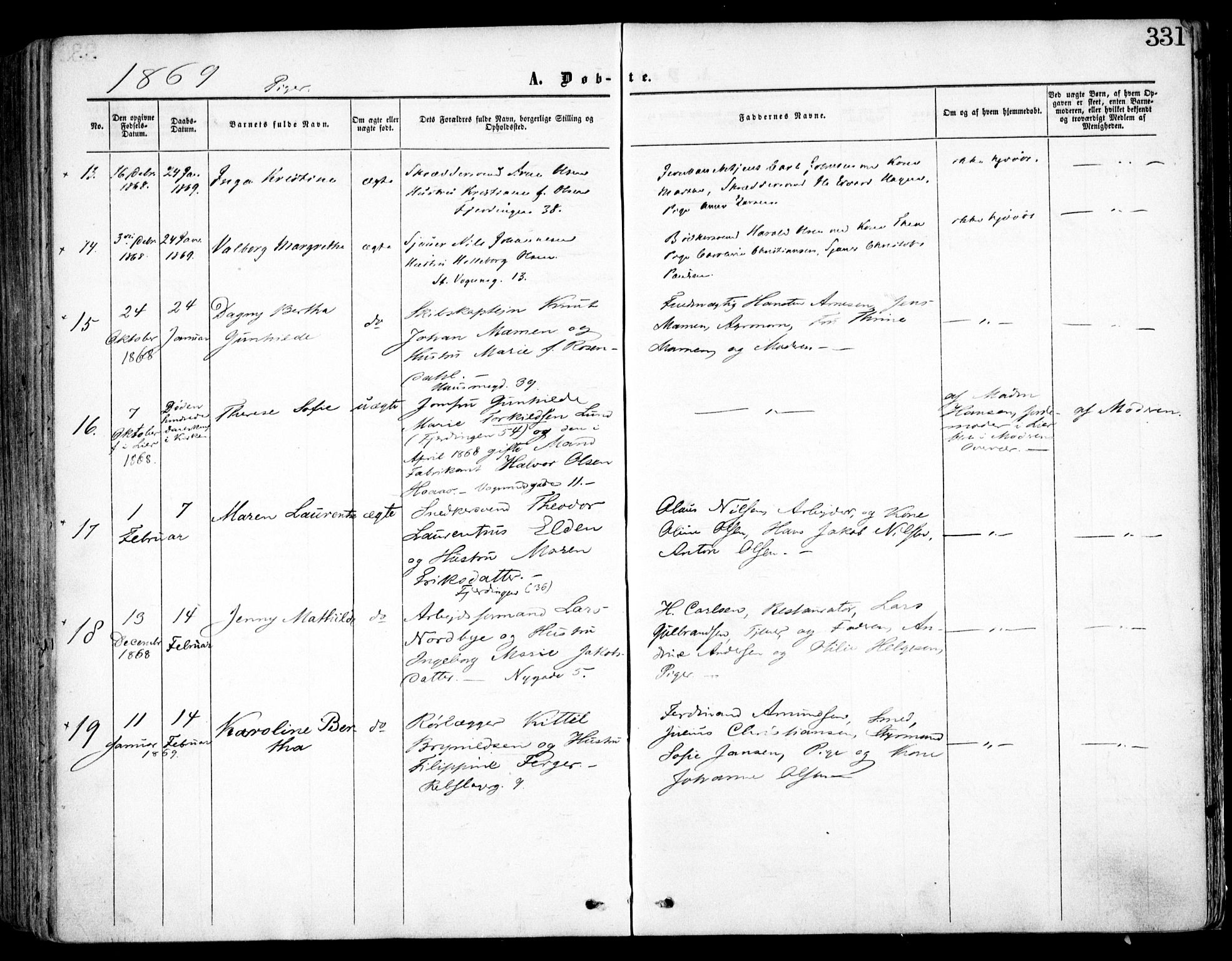 Oslo domkirke Kirkebøker, SAO/A-10752/F/Fa/L0016: Parish register (official) no. 16, 1863-1871, p. 331