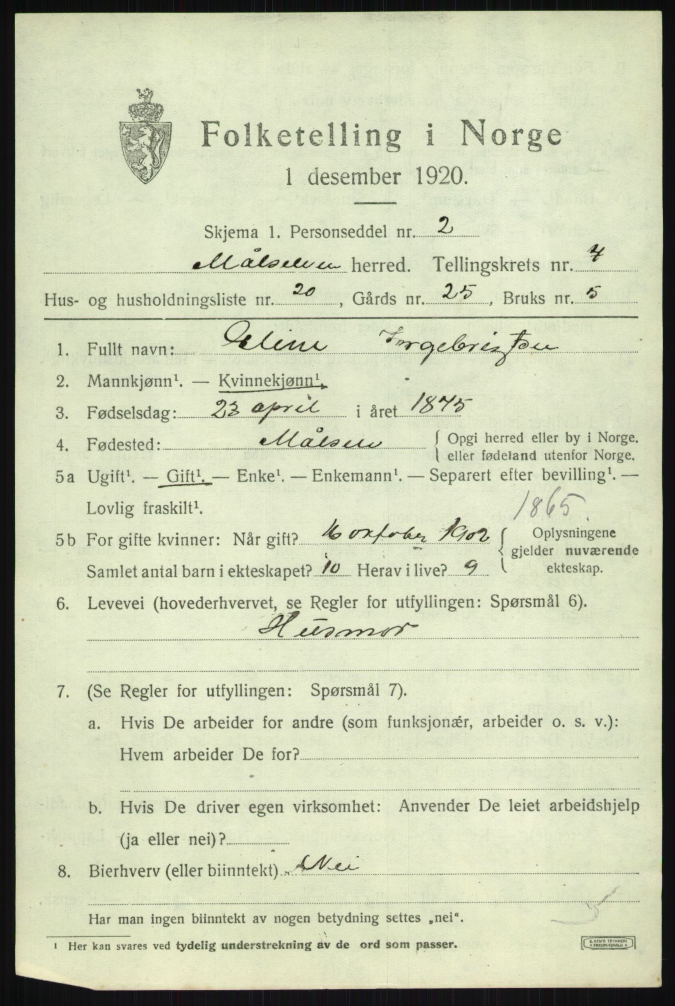 SATØ, 1920 census for Målselv, 1920, p. 4449