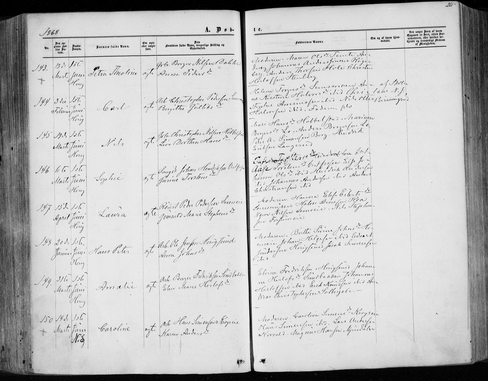 Eiker kirkebøker, AV/SAKO-A-4/F/Fa/L0016: Parish register (official) no. I 16, 1860-1868, p. 265