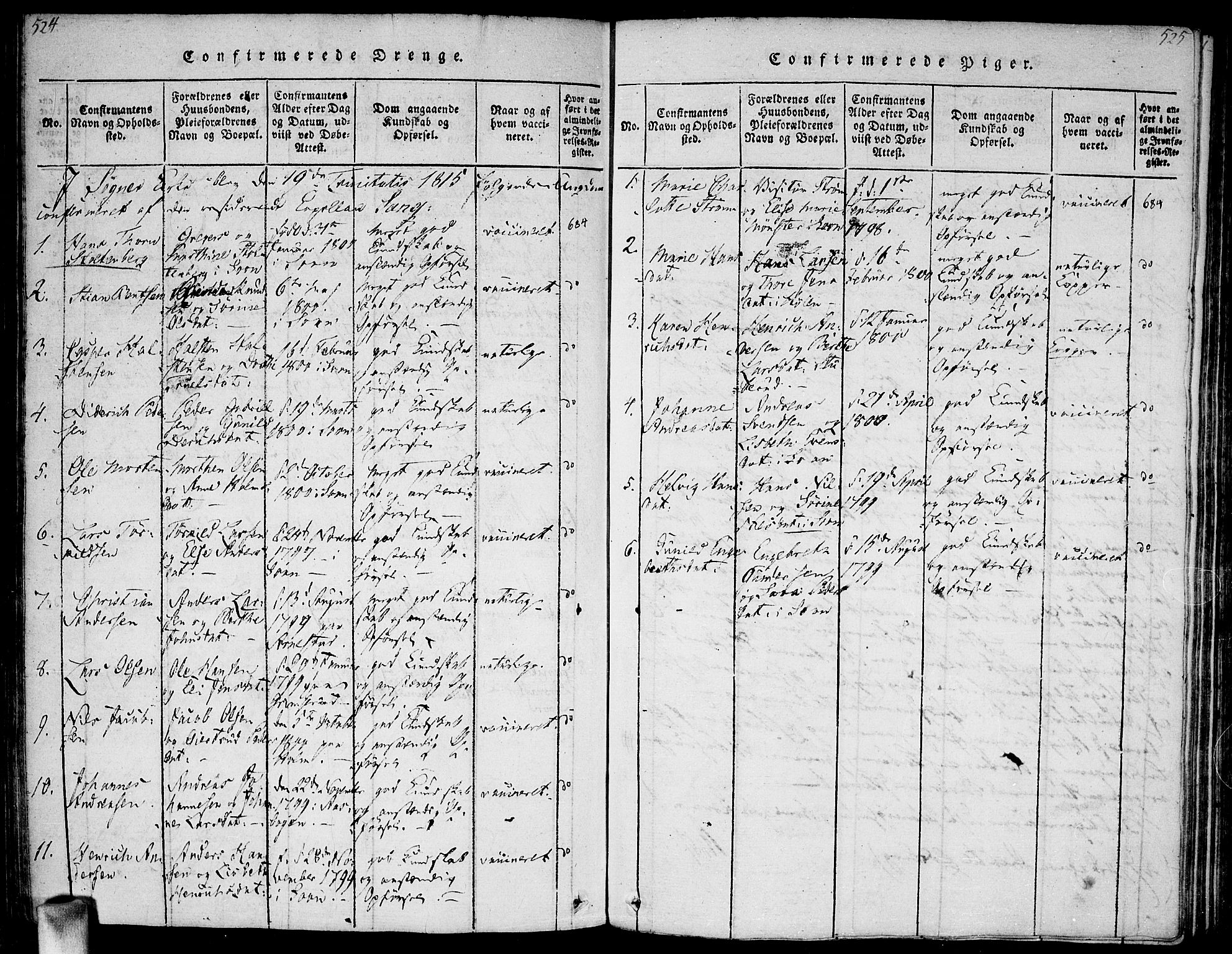 Vestby prestekontor Kirkebøker, SAO/A-10893/G/Ga/L0001: Parish register (copy) no. I 1, 1814-1827, p. 524-525