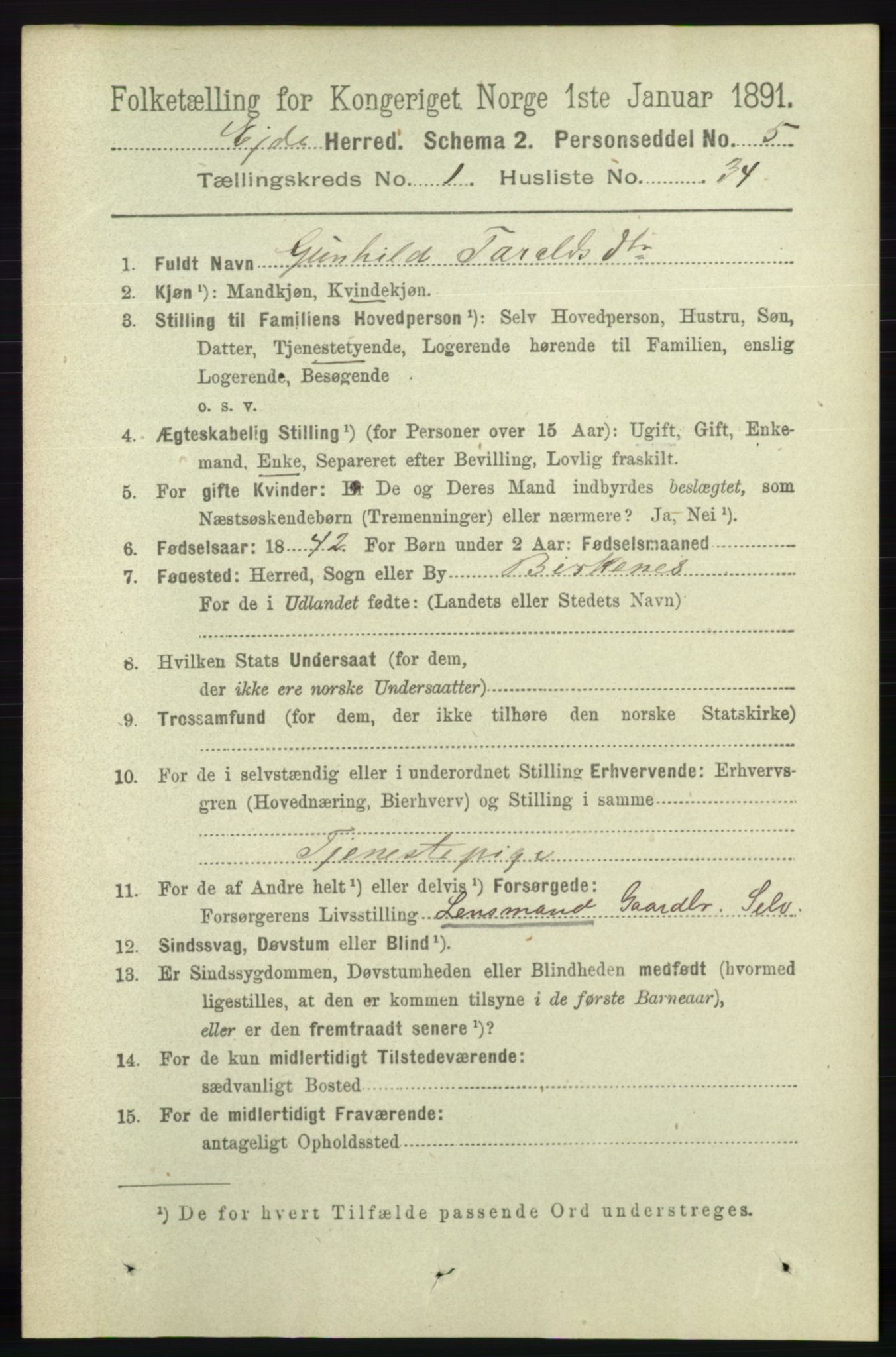 RA, 1891 census for 0925 Eide, 1891, p. 275