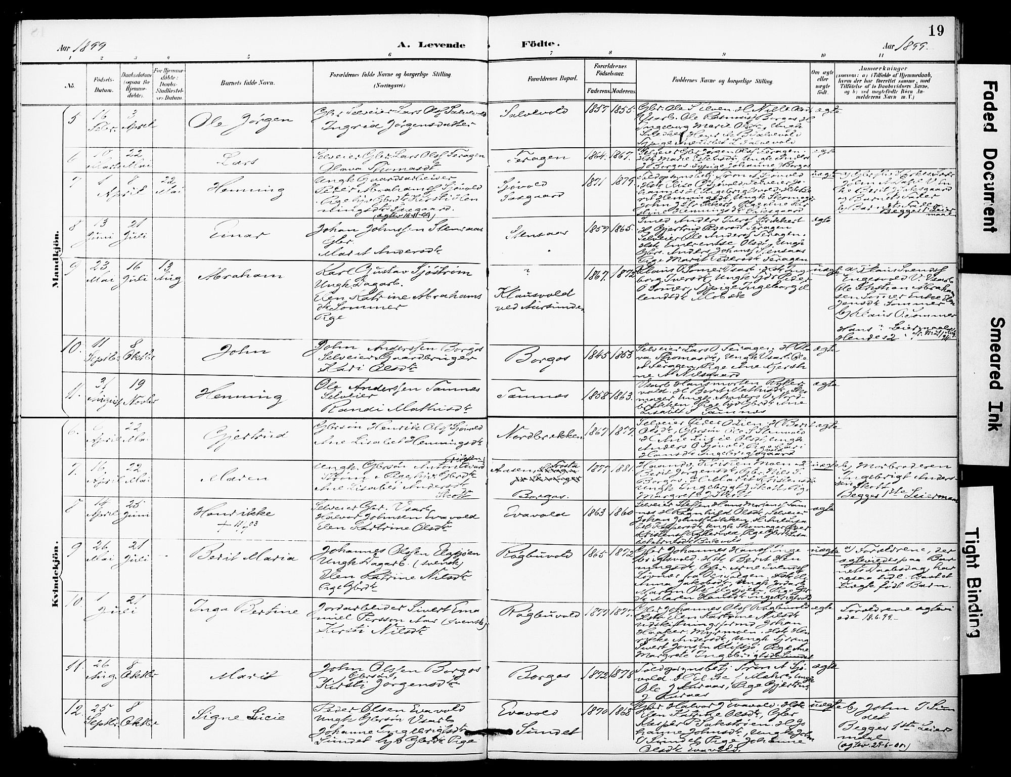 Ministerialprotokoller, klokkerbøker og fødselsregistre - Sør-Trøndelag, SAT/A-1456/683/L0948: Parish register (official) no. 683A01, 1891-1902, p. 19