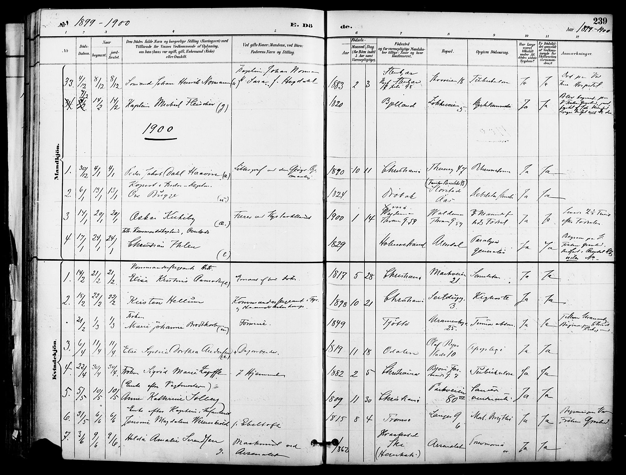 Garnisonsmenigheten Kirkebøker, SAO/A-10846/F/Fa/L0013: Parish register (official) no. 13, 1894-1904, p. 239