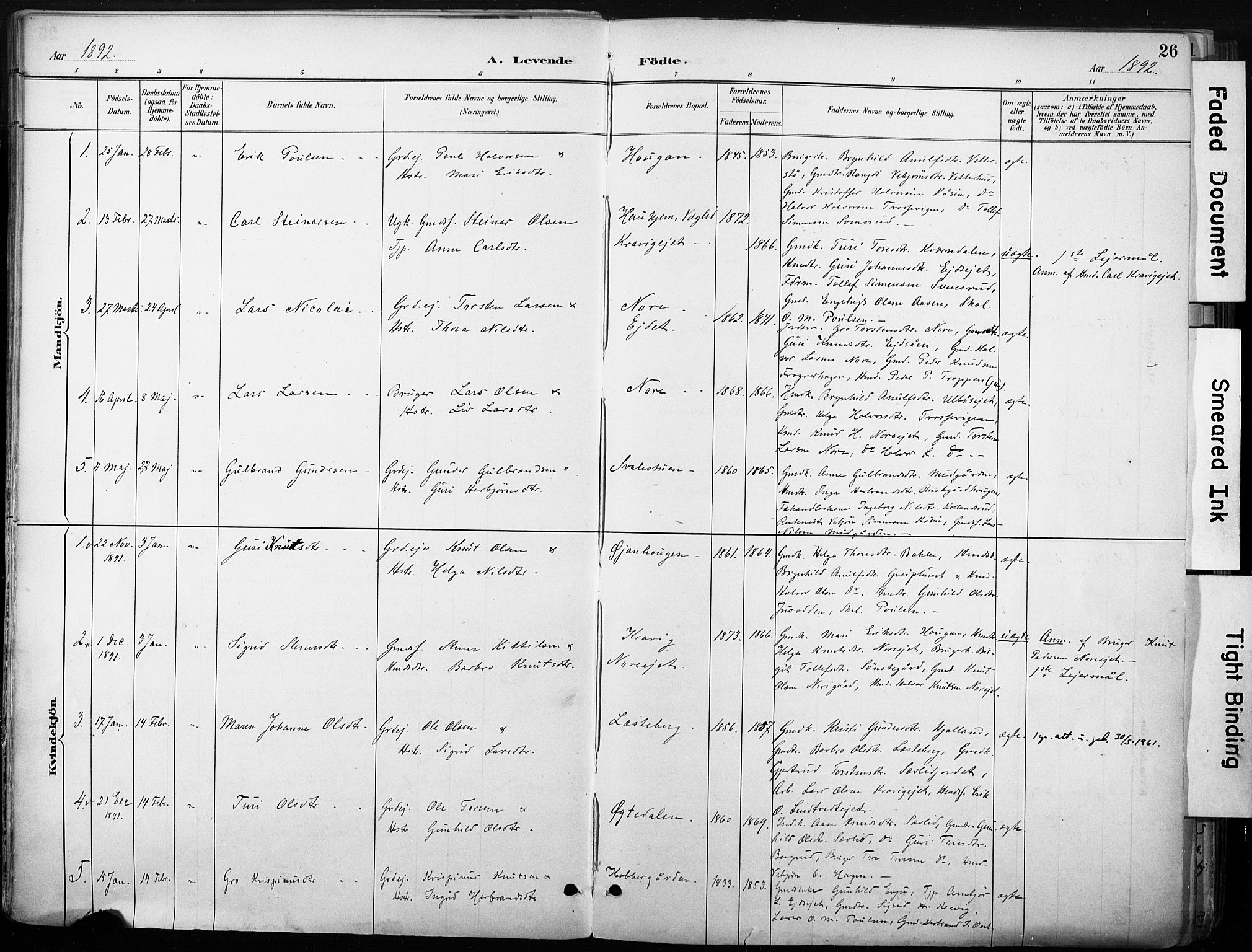 Nore kirkebøker, AV/SAKO-A-238/F/Fb/L0002: Parish register (official) no. II 2, 1886-1906, p. 26