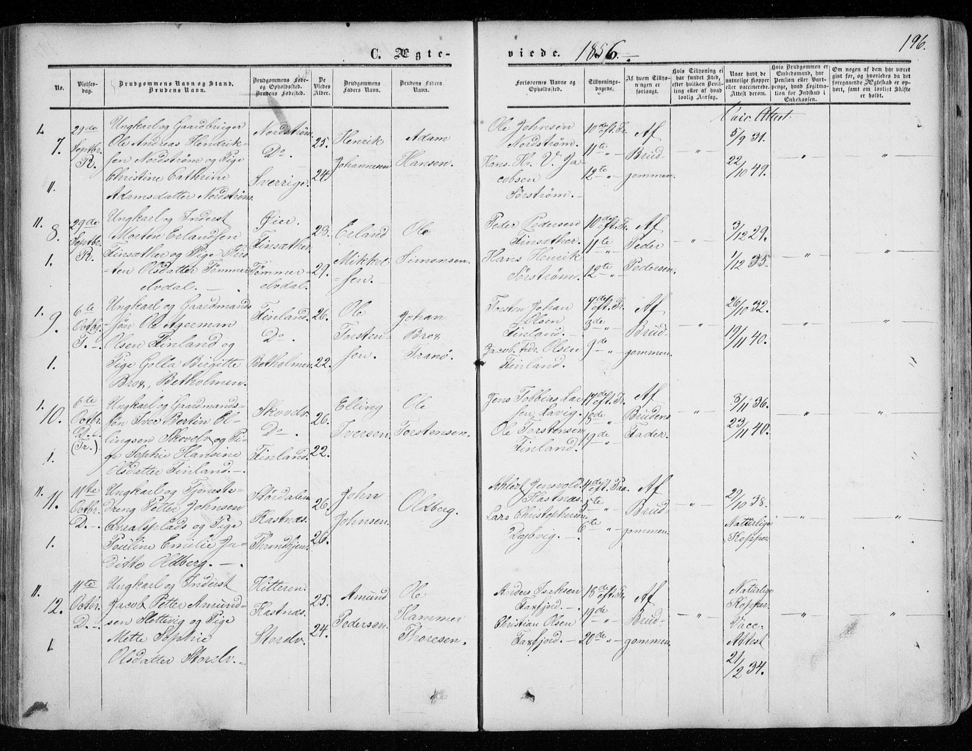 Tranøy sokneprestkontor, SATØ/S-1313/I/Ia/Iaa/L0007kirke: Parish register (official) no. 7, 1856-1866, p. 196