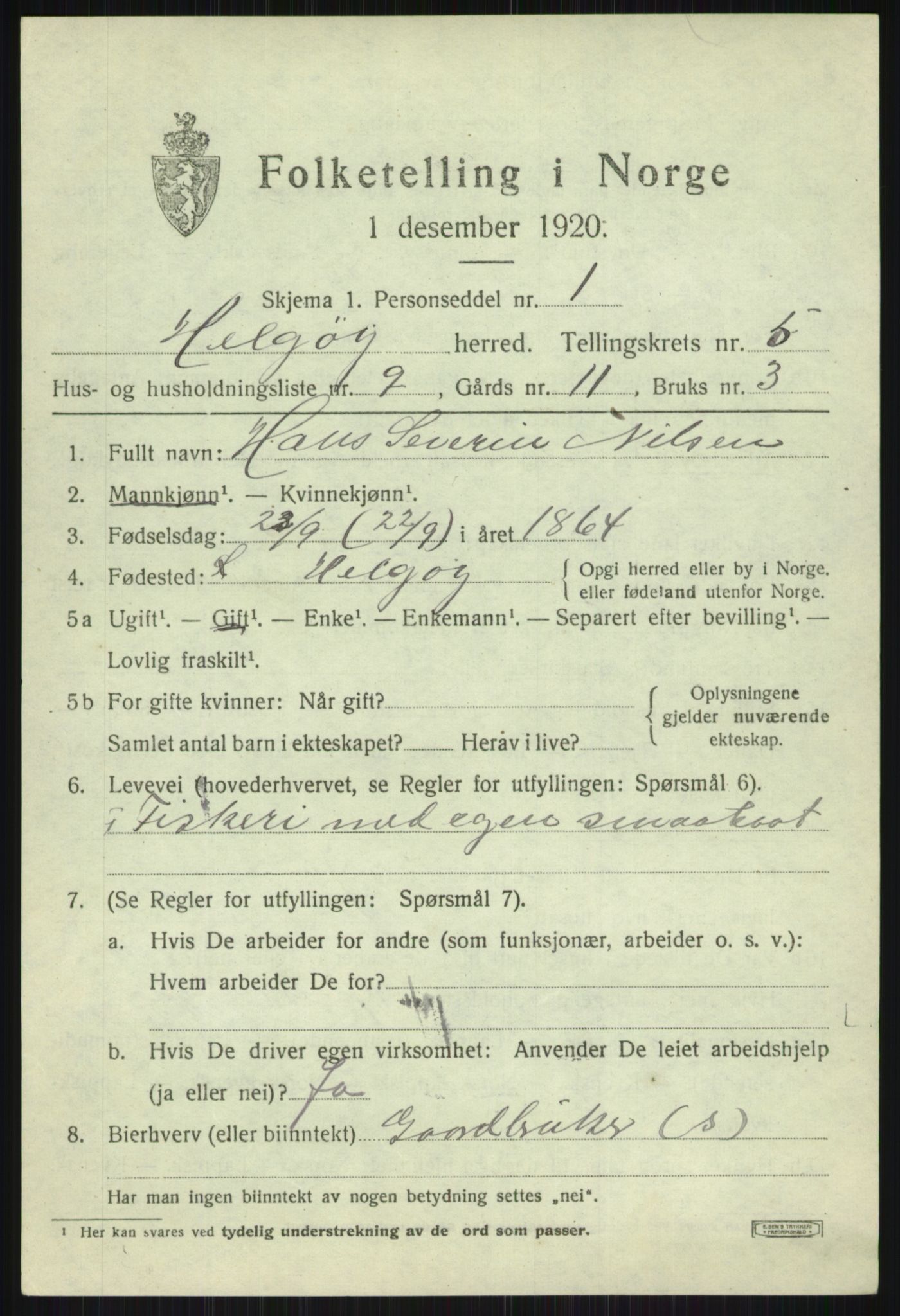 SATØ, 1920 census for Helgøy, 1920, p. 2051