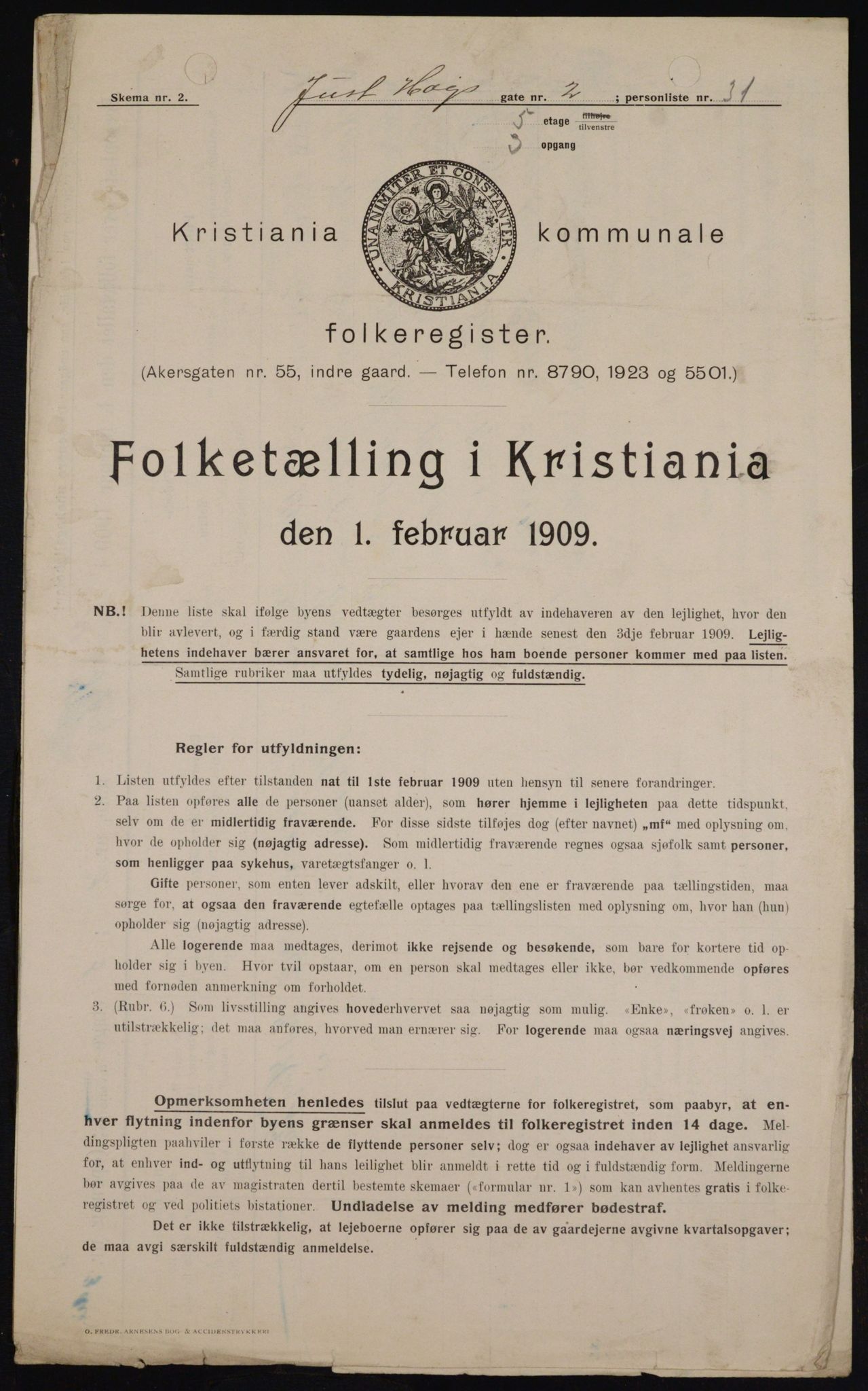 OBA, Municipal Census 1909 for Kristiania, 1909, p. 43529