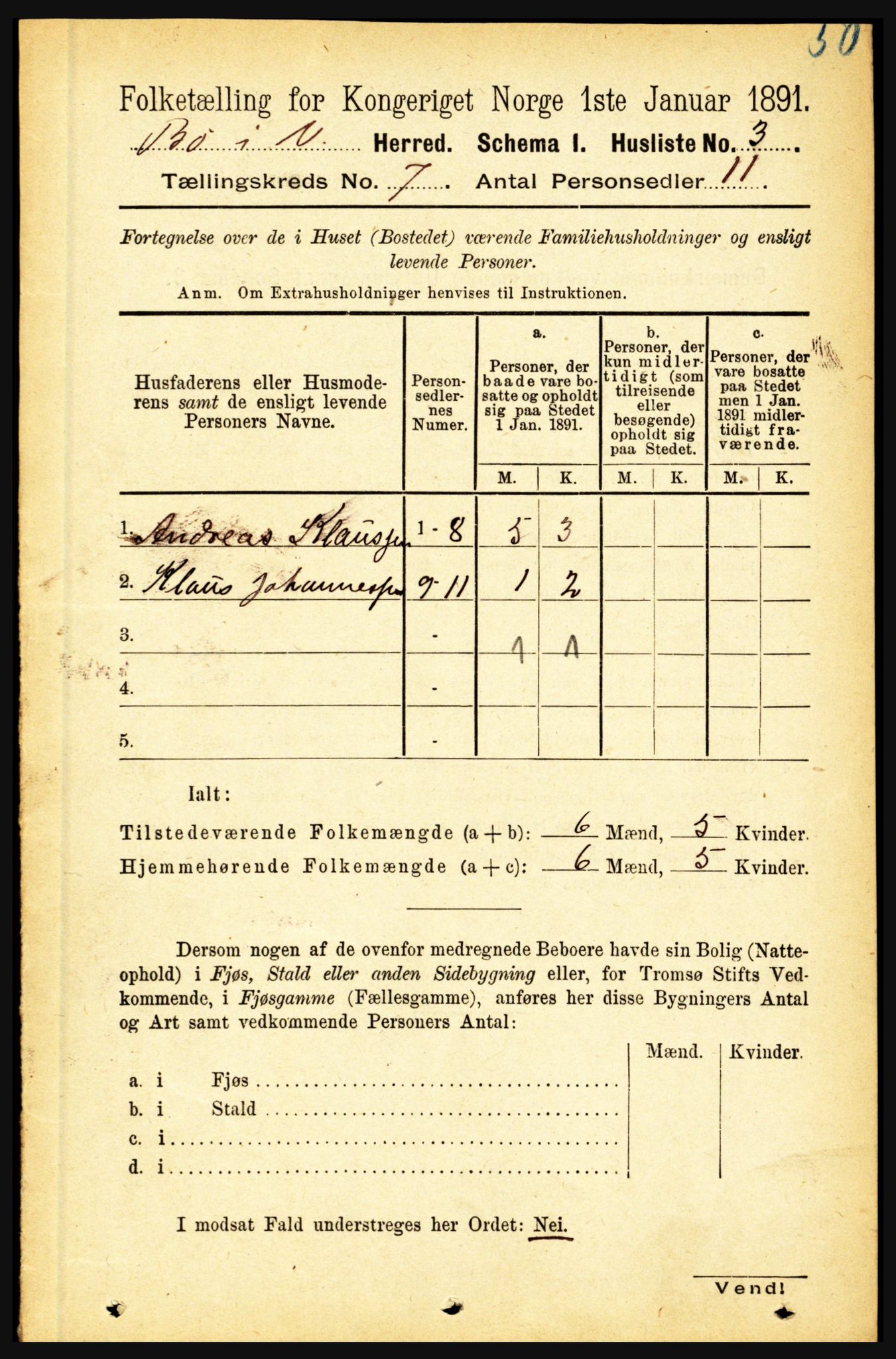 RA, 1891 census for 1867 Bø, 1891, p. 2425