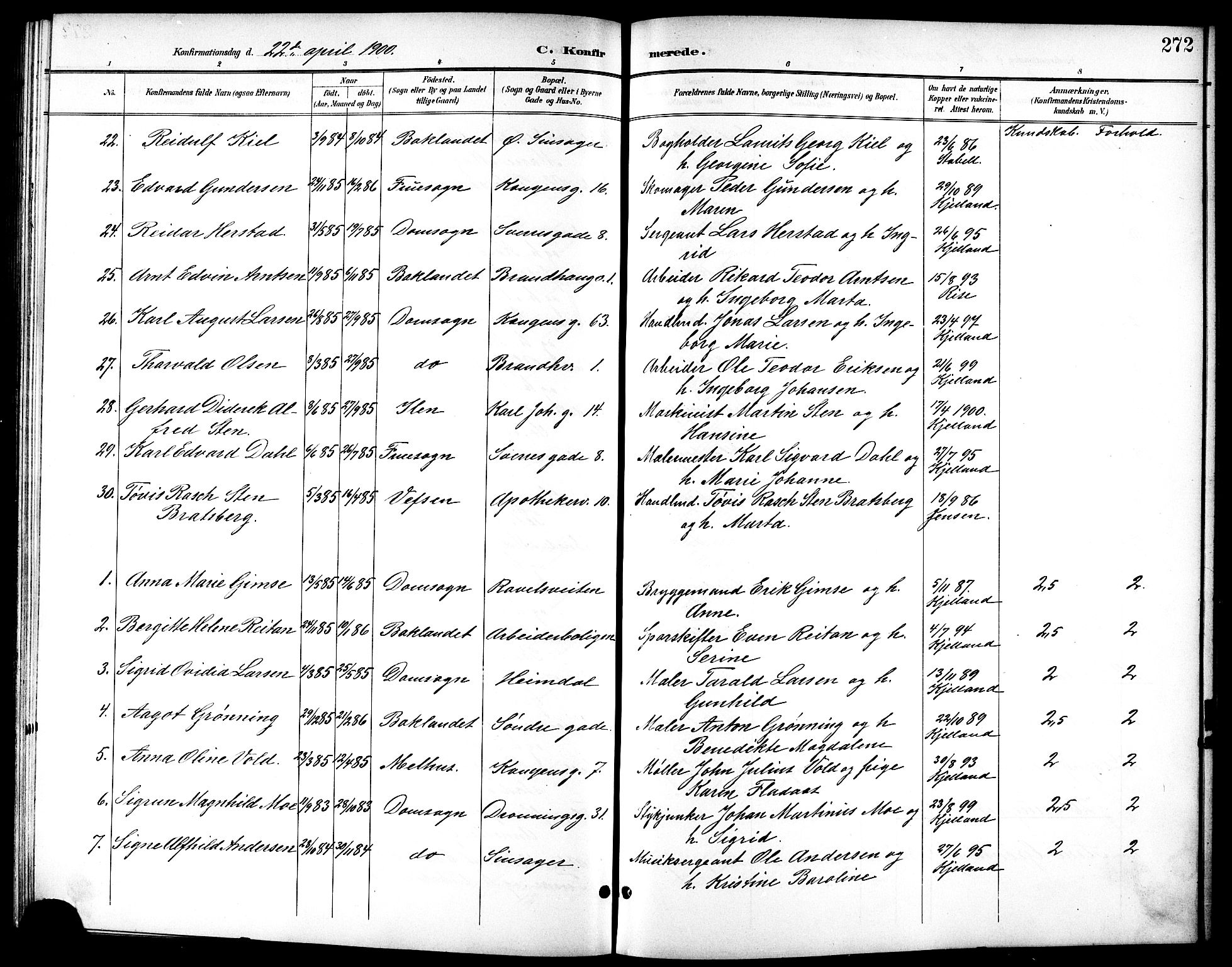 Ministerialprotokoller, klokkerbøker og fødselsregistre - Sør-Trøndelag, SAT/A-1456/601/L0094: Parish register (copy) no. 601C12, 1898-1911, p. 272