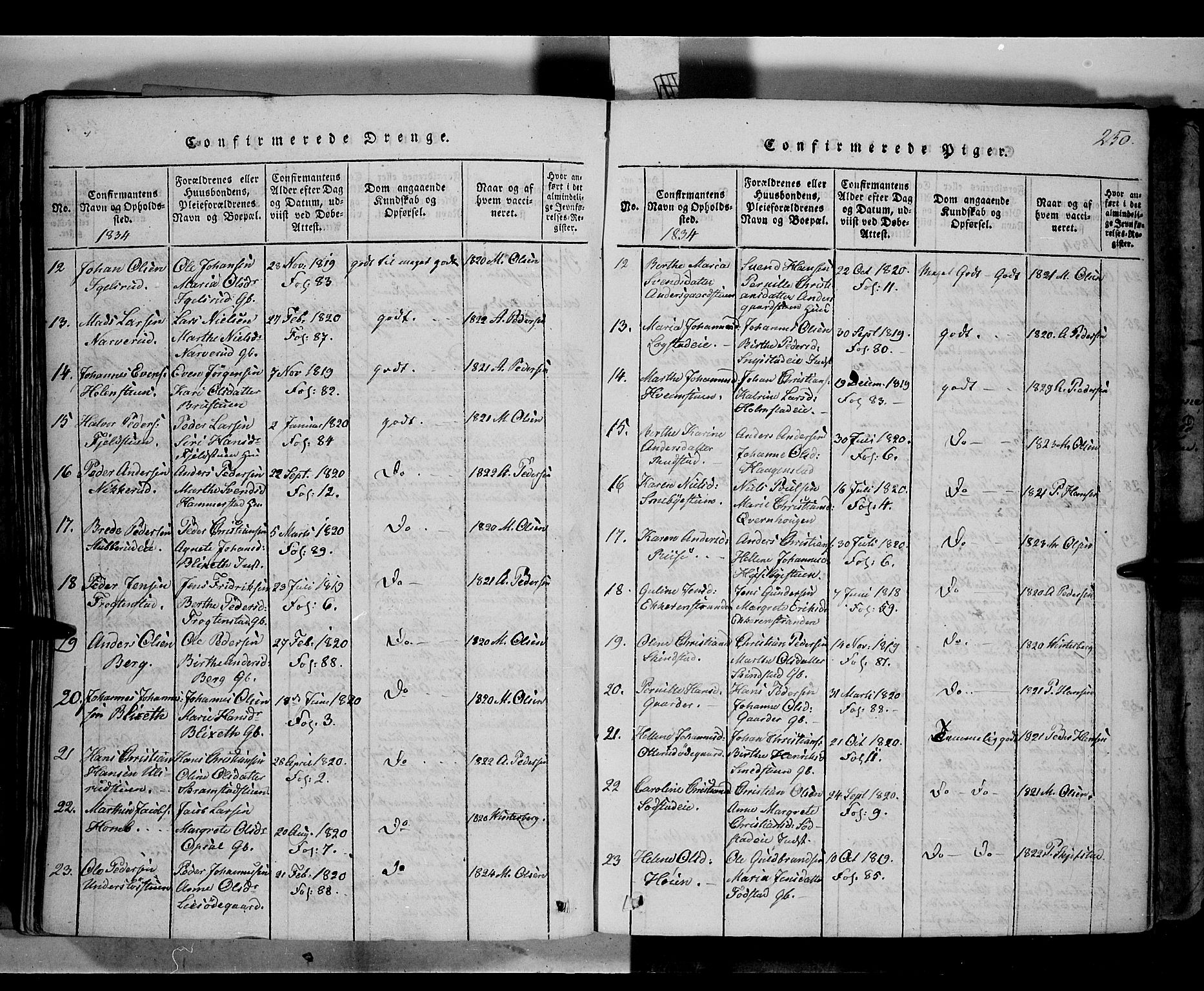 Østre Toten prestekontor, SAH/PREST-104/H/Ha/Haa/L0001: Parish register (official) no. 1, 1828-1839, p. 250