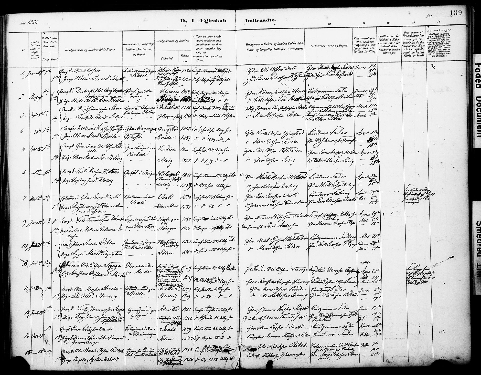 Fana Sokneprestembete, SAB/A-75101/H/Haa/Haai/L0002: Parish register (official) no. I 2, 1888-1899, p. 139