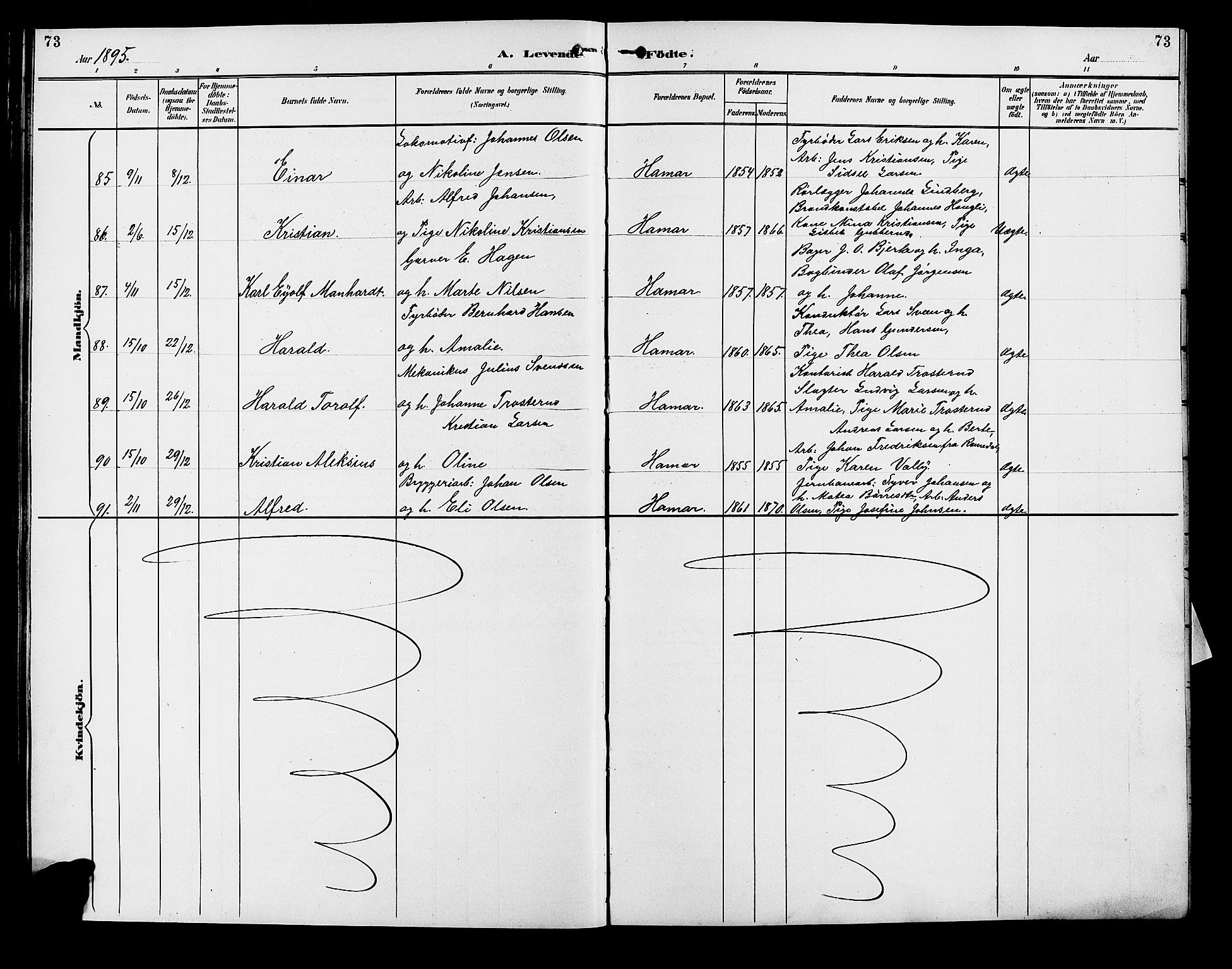 Vang prestekontor, Hedmark, AV/SAH-PREST-008/H/Ha/Hab/L0013: Parish register (copy) no. 13, 1890-1899, p. 73