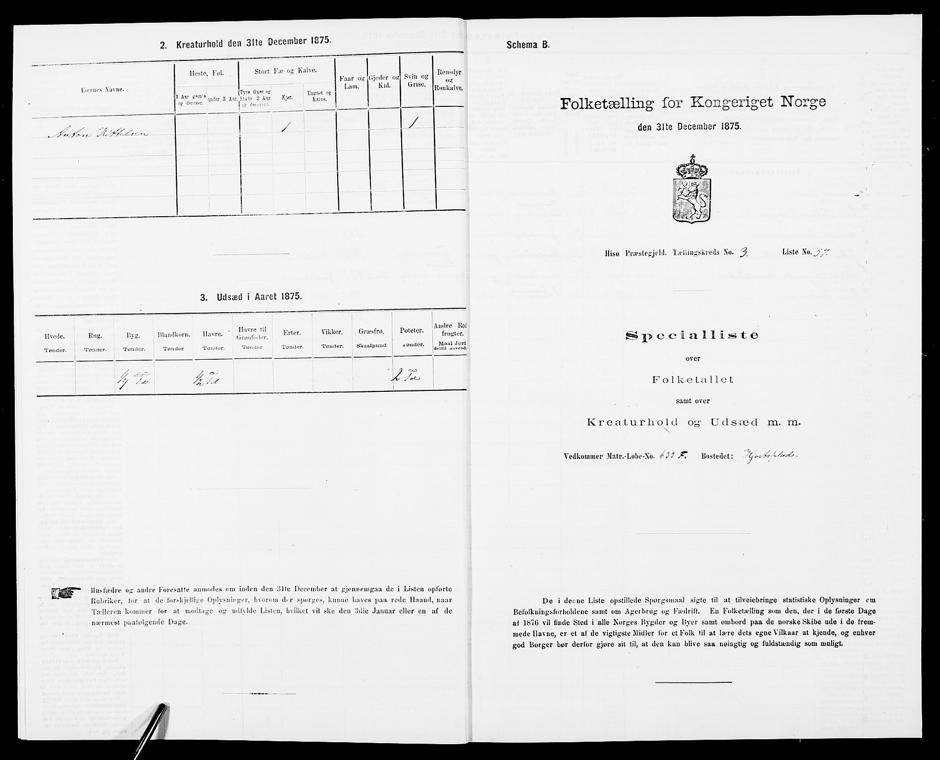 SAK, 1875 census for 0922P Hisøy, 1875, p. 605