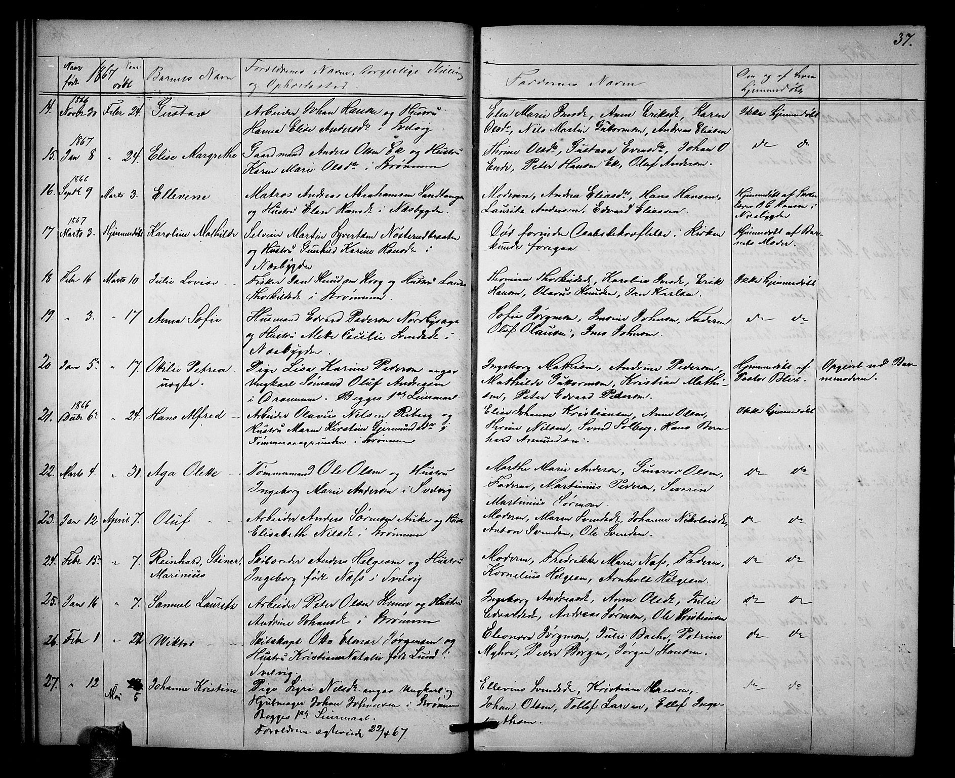 Strømm kirkebøker, AV/SAKO-A-322/G/Ga/L0001: Parish register (copy) no. I 1, 1861-1885, p. 37