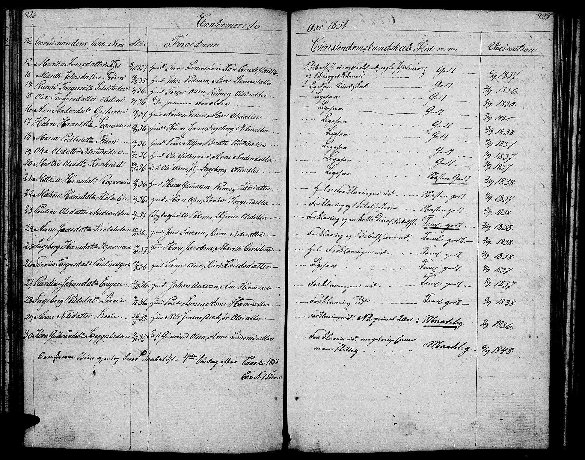 Gausdal prestekontor, AV/SAH-PREST-090/H/Ha/Hab/L0004: Parish register (copy) no. 4, 1835-1870, p. 826-827