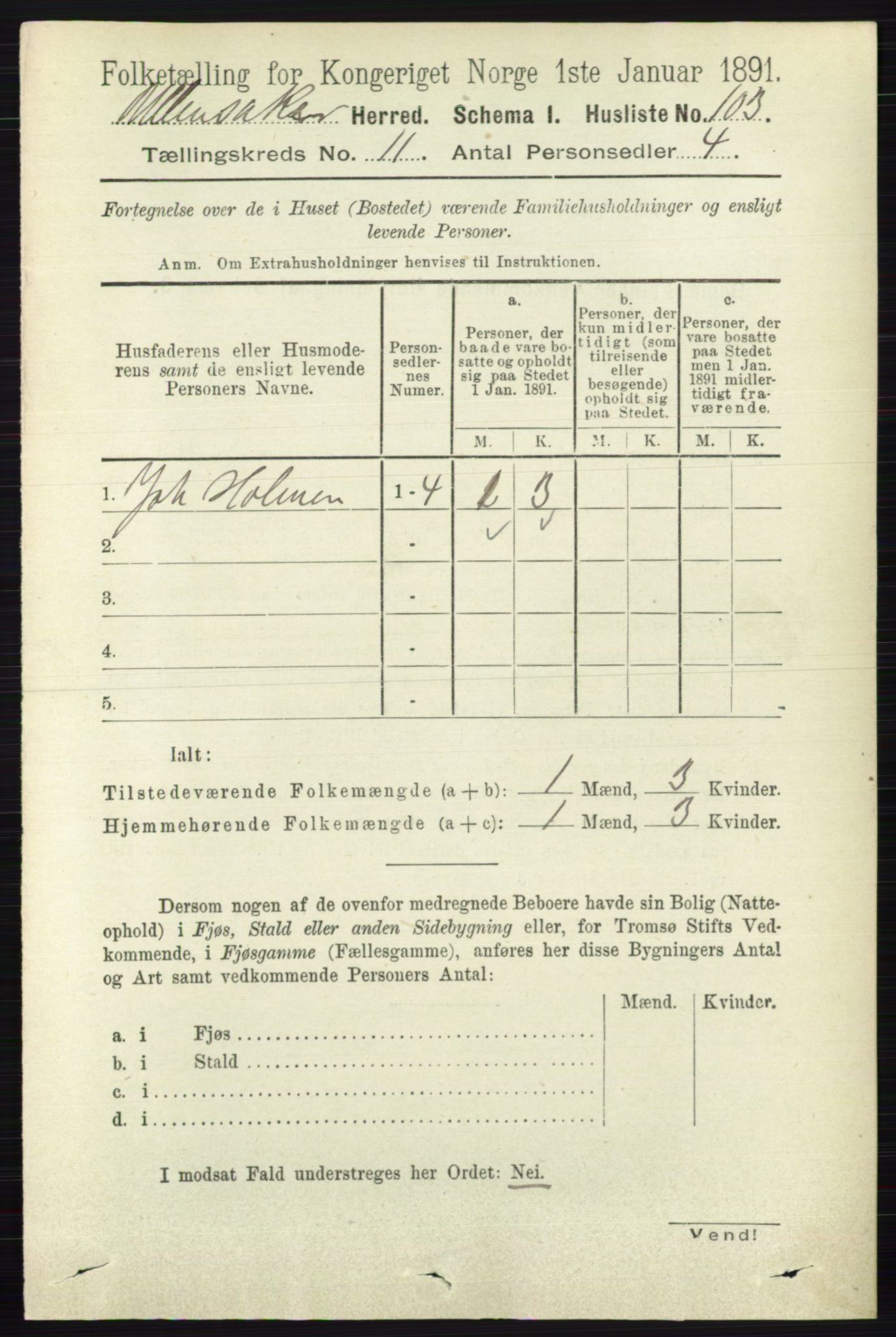 RA, 1891 census for 0235 Ullensaker, 1891, p. 4912