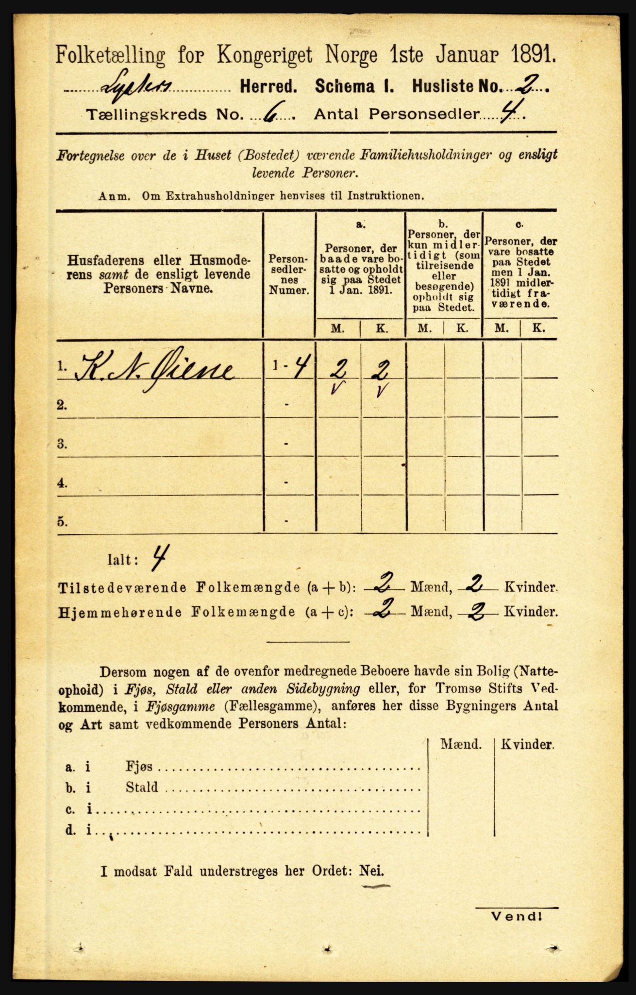 RA, 1891 census for 1426 Luster, 1891, p. 2063