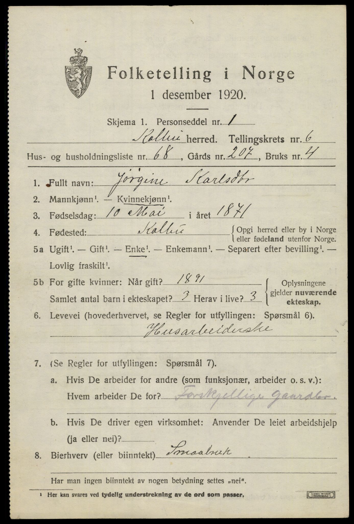 SAH, 1920 census for Kolbu, 1920, p. 5078