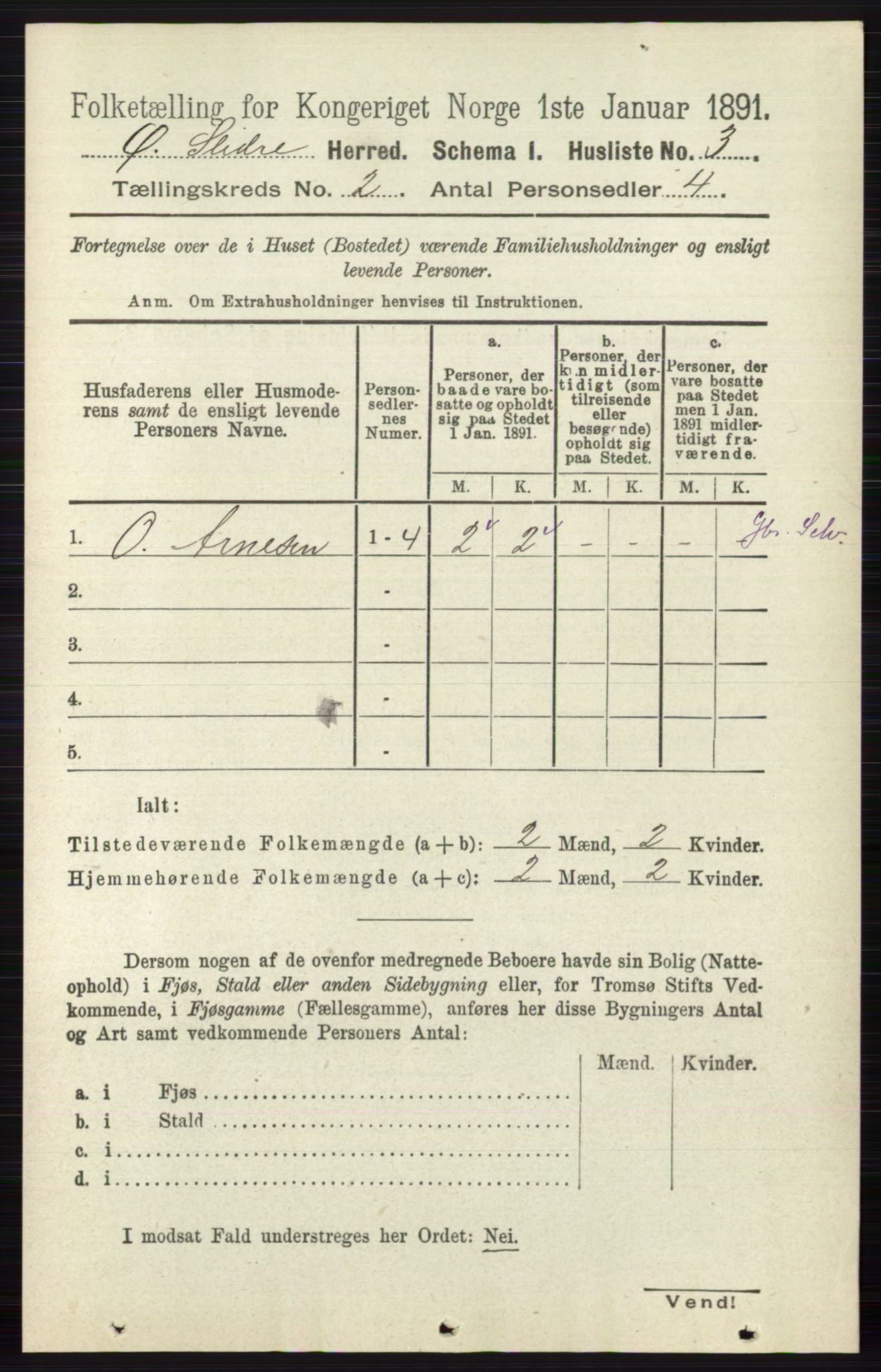 RA, 1891 census for 0544 Øystre Slidre, 1891, p. 222