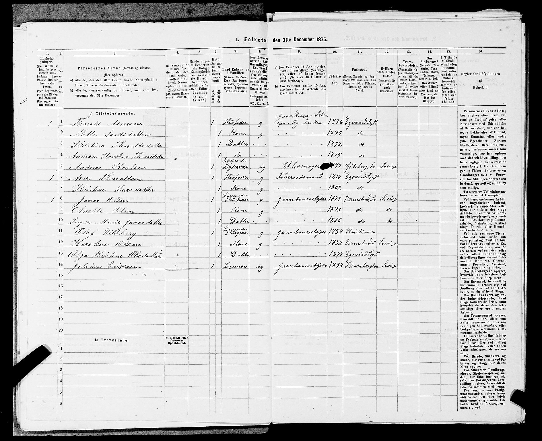 SAST, 1875 census for 1116L Eigersund/Eigersund og Ogna, 1875, p. 884