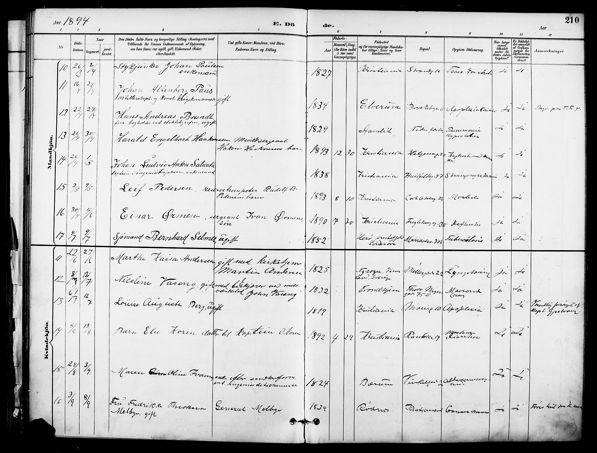 Garnisonsmenigheten Kirkebøker, SAO/A-10846/F/Fa/L0013: Parish register (official) no. 13, 1894-1904, p. 210