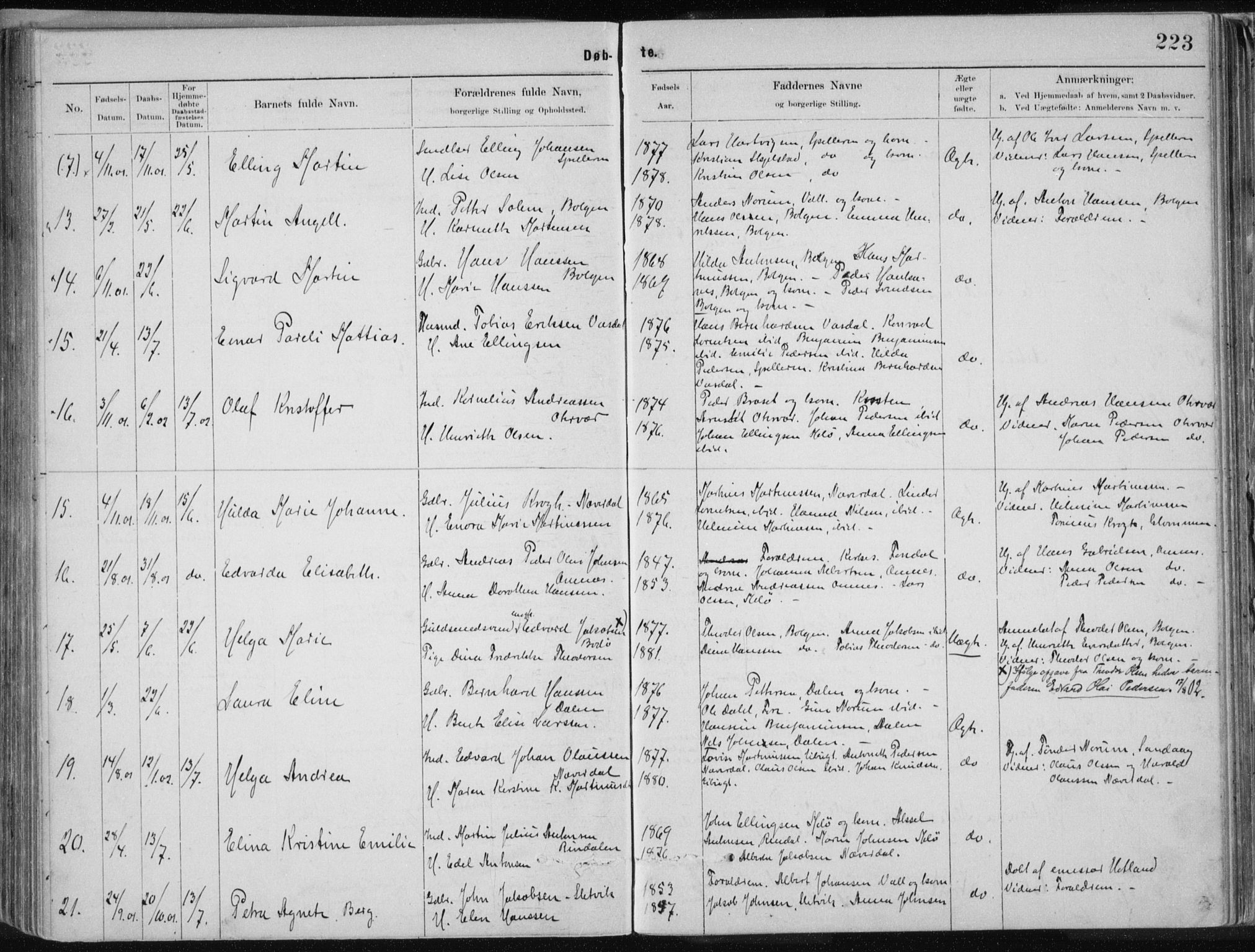 Ministerialprotokoller, klokkerbøker og fødselsregistre - Nordland, AV/SAT-A-1459/843/L0636: Parish register (copy) no. 843C05, 1884-1909, p. 223