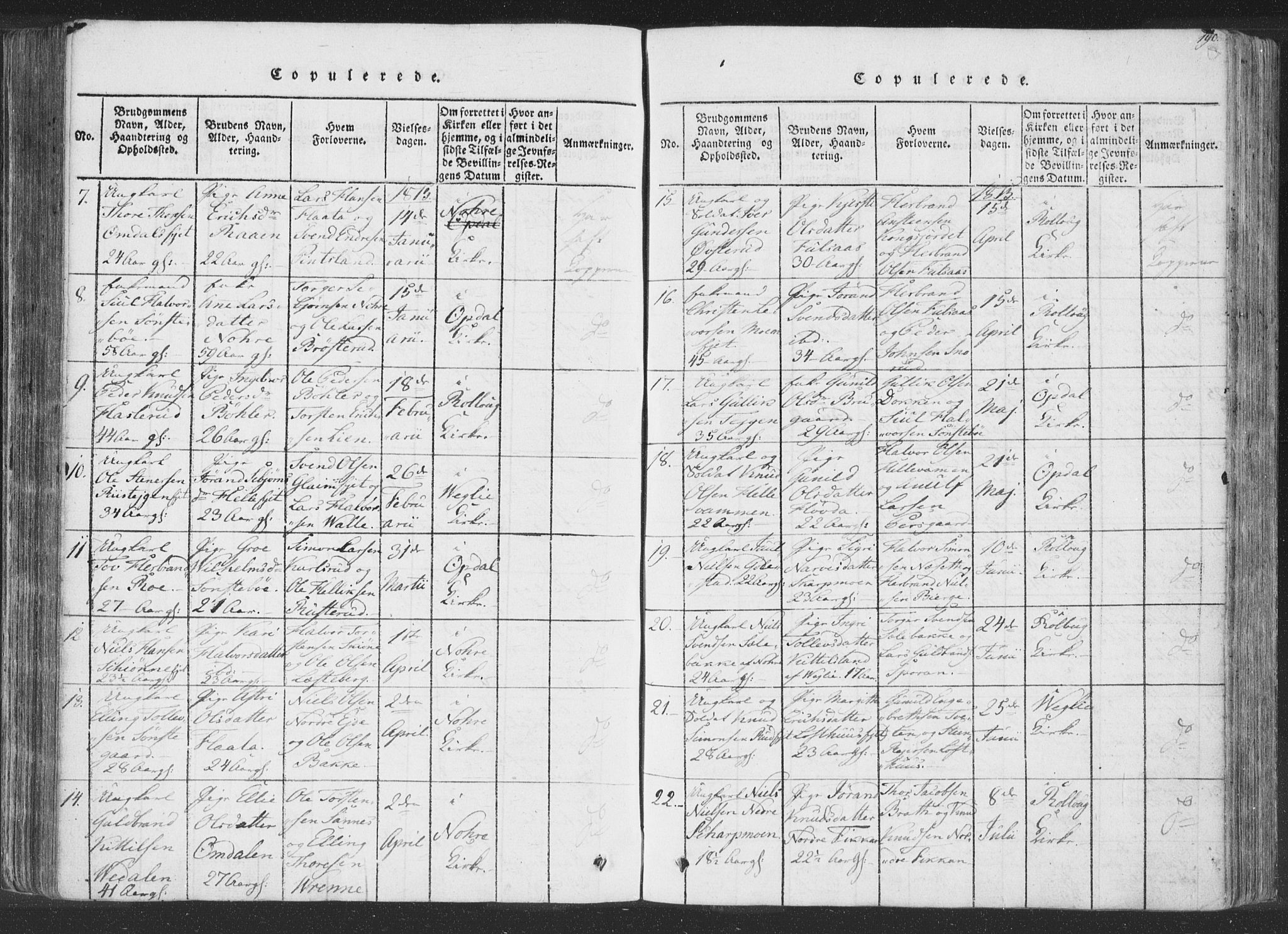 Rollag kirkebøker, SAKO/A-240/F/Fa/L0006: Parish register (official) no. I 6, 1814-1828, p. 190
