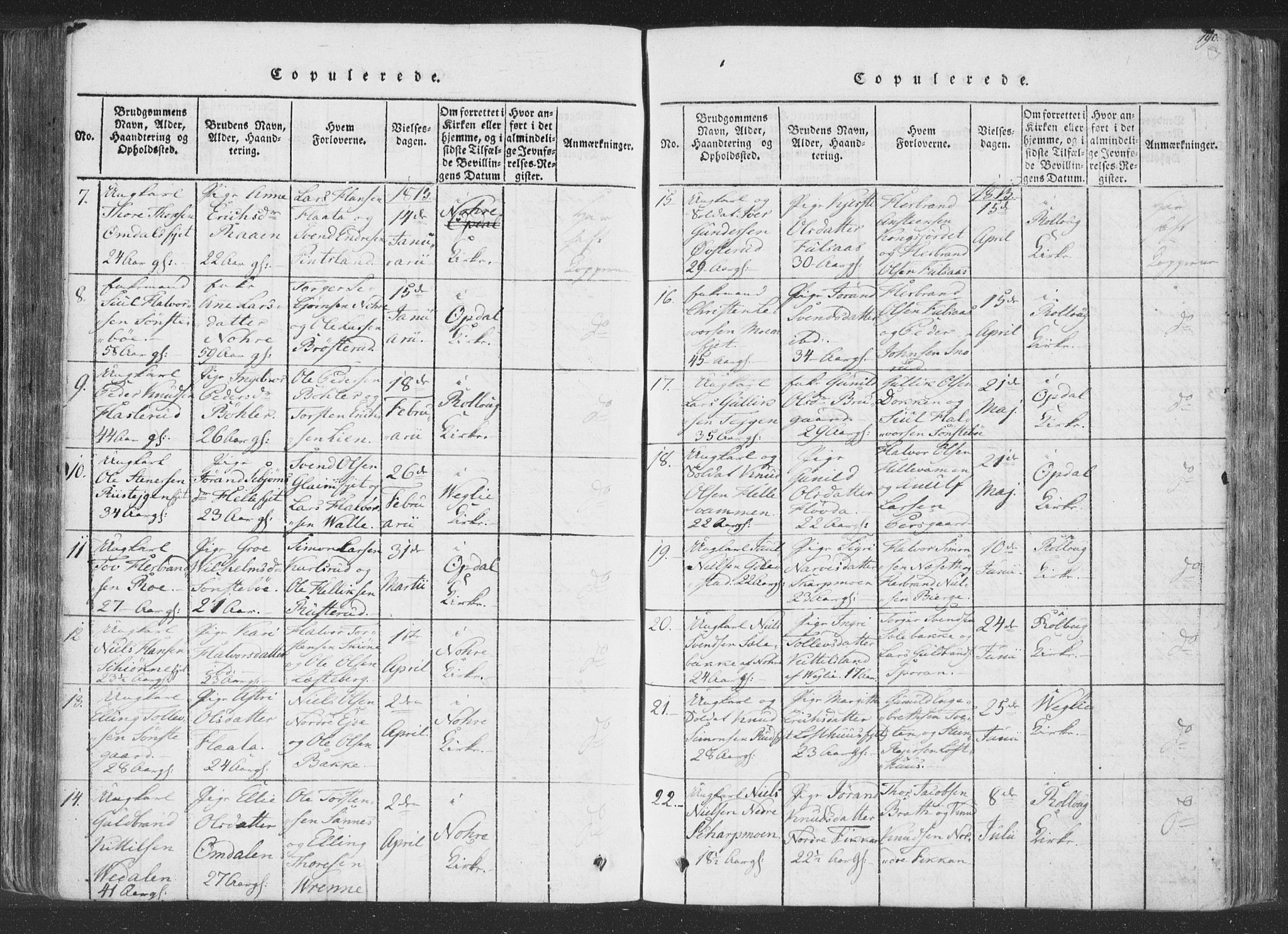 Rollag kirkebøker, AV/SAKO-A-240/F/Fa/L0006: Parish register (official) no. I 6, 1814-1828, p. 190