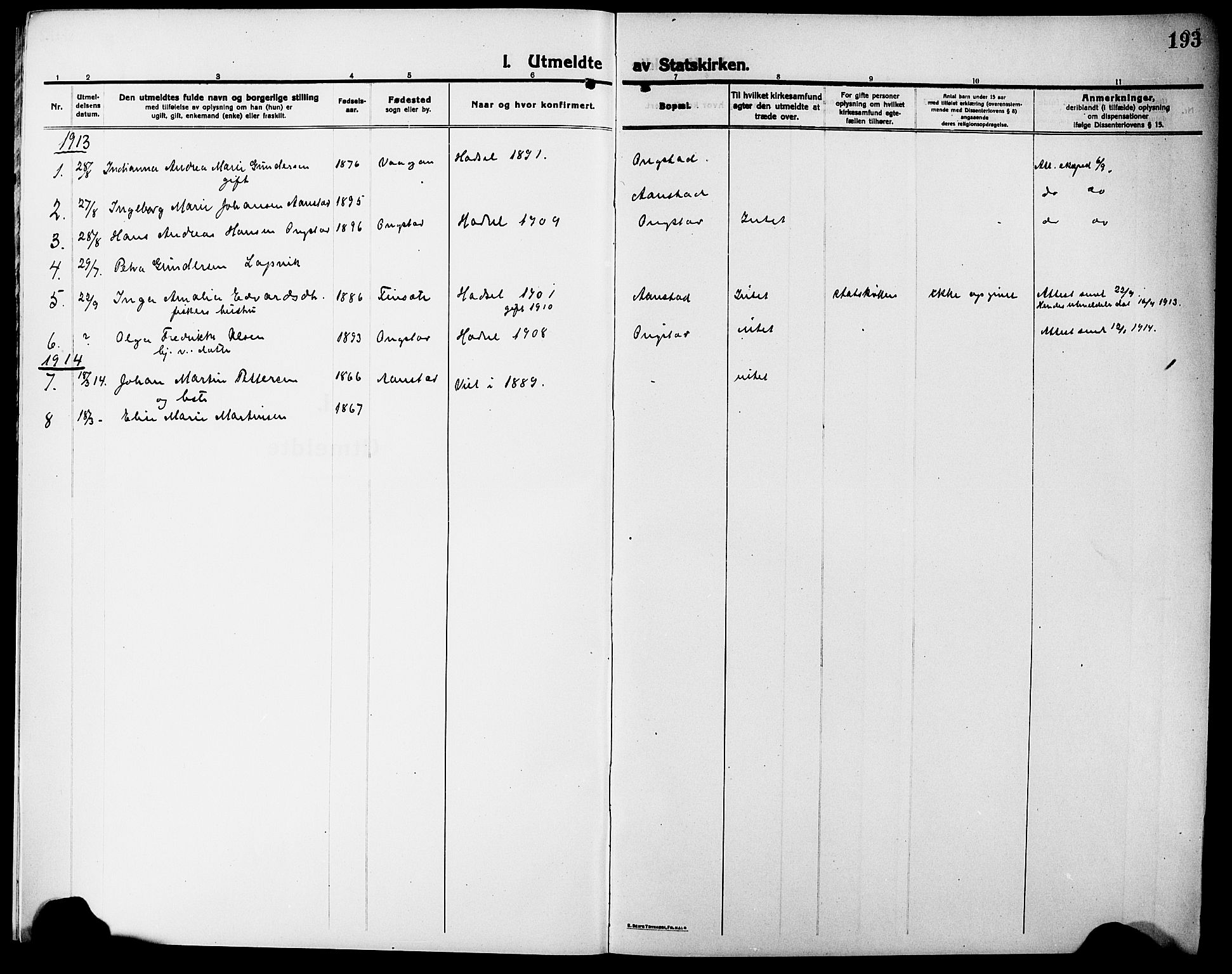 Ministerialprotokoller, klokkerbøker og fødselsregistre - Nordland, AV/SAT-A-1459/888/L1269: Parish register (copy) no. 888C07, 1913-1927, p. 193