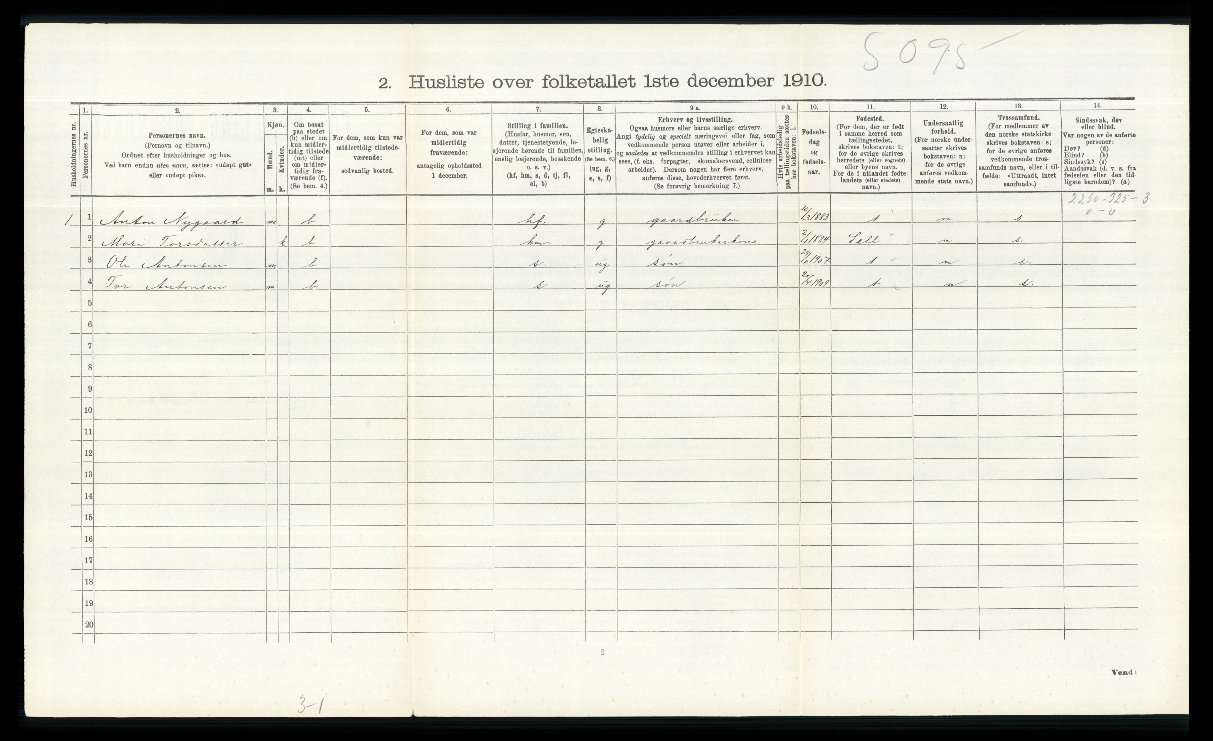 RA, 1910 census for Nord-Fron, 1910, p. 579