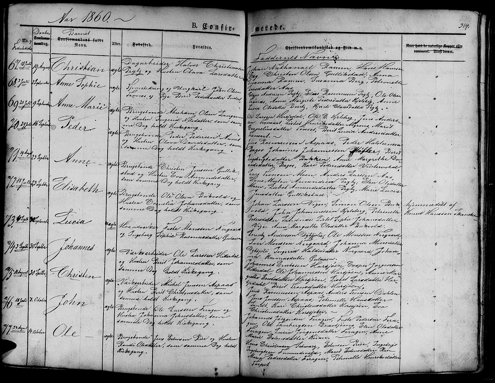 Ministerialprotokoller, klokkerbøker og fødselsregistre - Sør-Trøndelag, AV/SAT-A-1456/681/L0938: Parish register (copy) no. 681C02, 1829-1879, p. 314