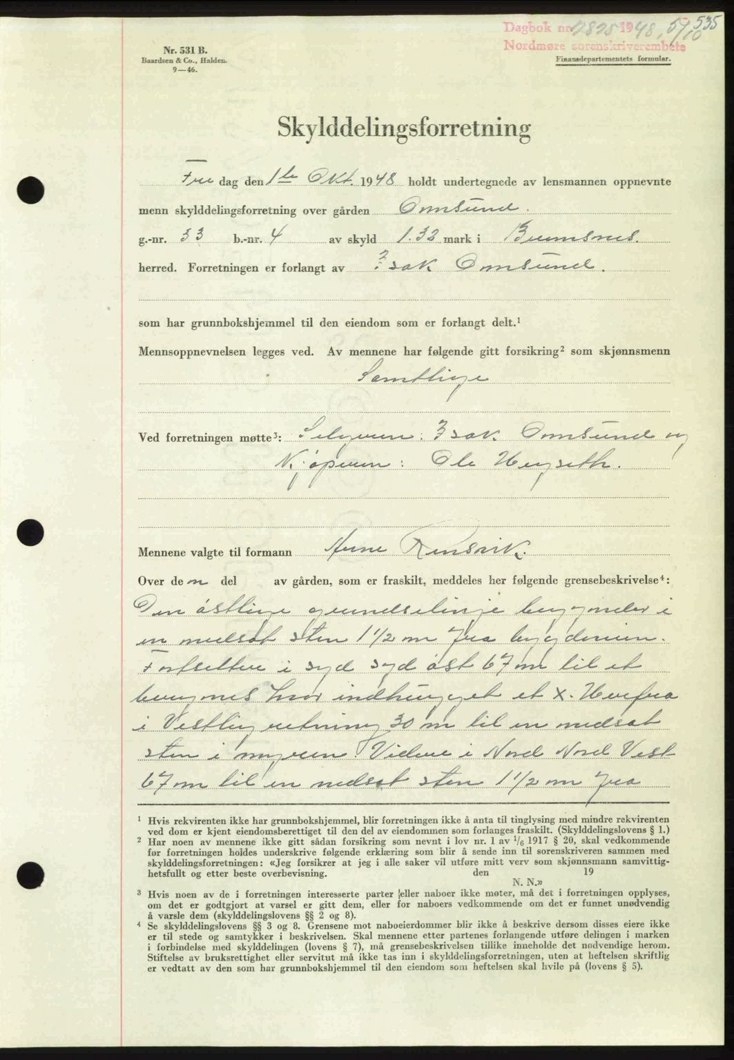 Nordmøre sorenskriveri, AV/SAT-A-4132/1/2/2Ca: Mortgage book no. A109, 1948-1948, Diary no: : 2825/1948