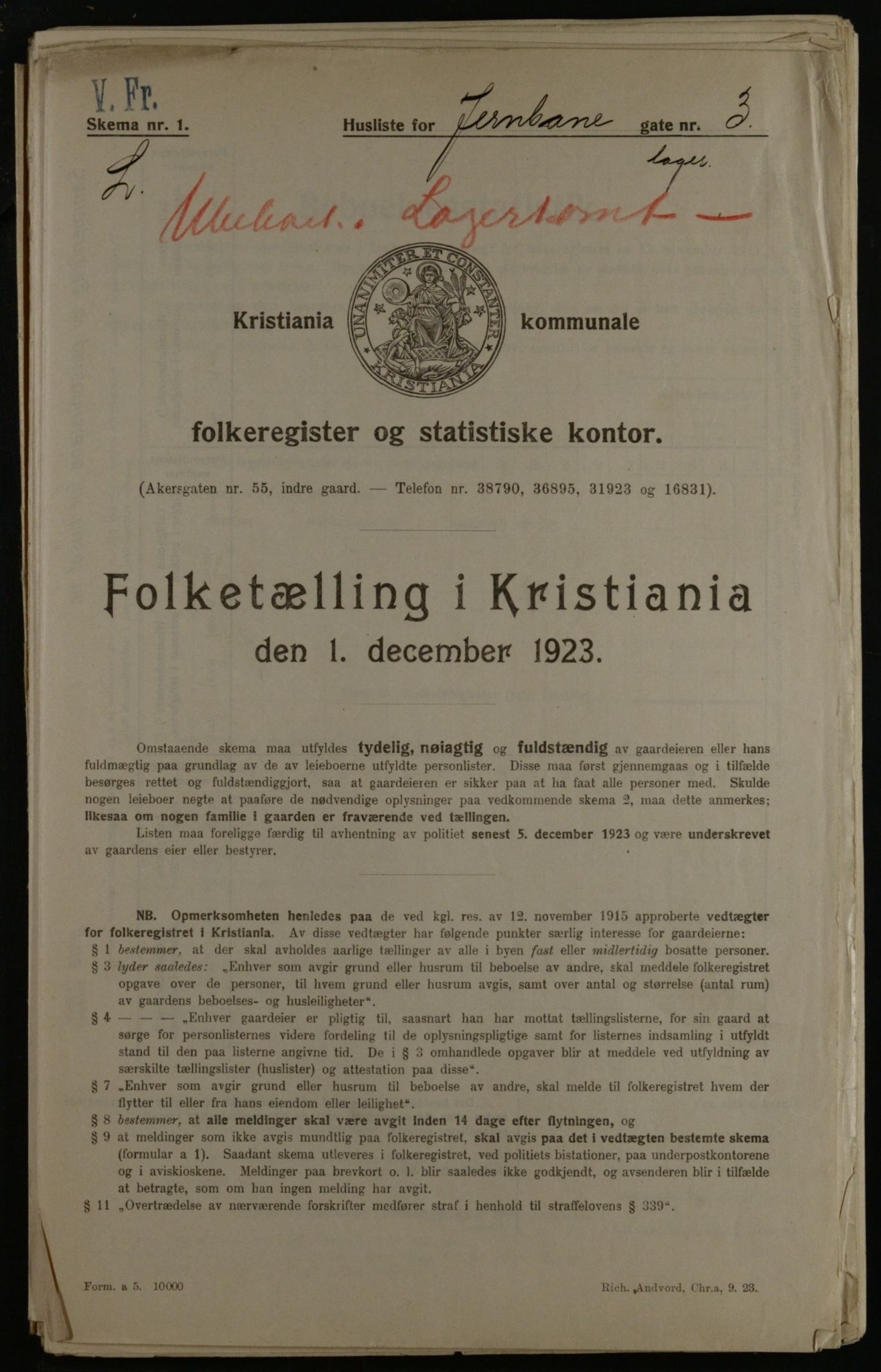 OBA, Municipal Census 1923 for Kristiania, 1923, p. 52437