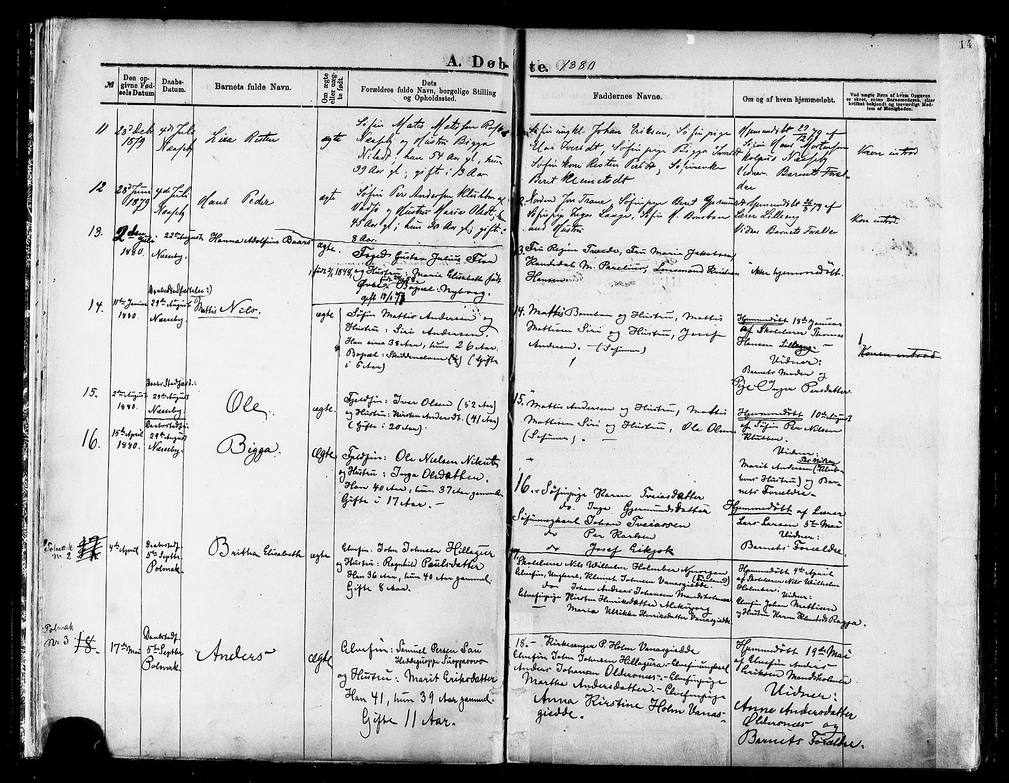 Nesseby sokneprestkontor, AV/SATØ-S-1330/H/Ha/L0004kirke: Parish register (official) no. 4, 1877-1884, p. 14