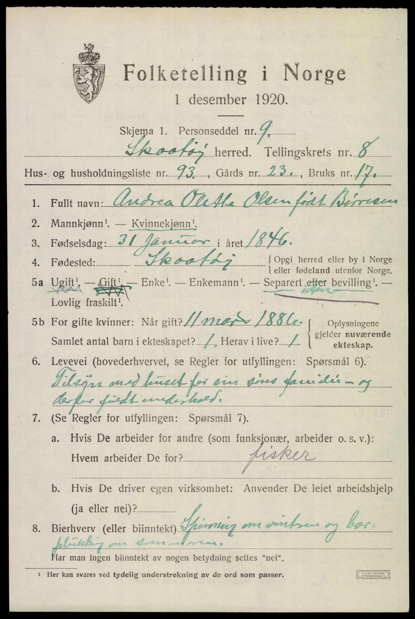 SAKO, 1920 census for Skåtøy, 1920, p. 6636