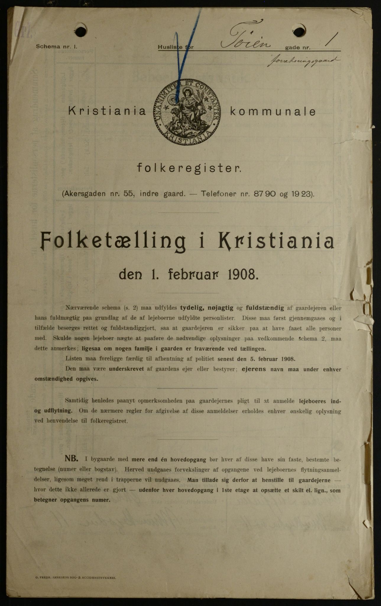 OBA, Municipal Census 1908 for Kristiania, 1908, p. 105619