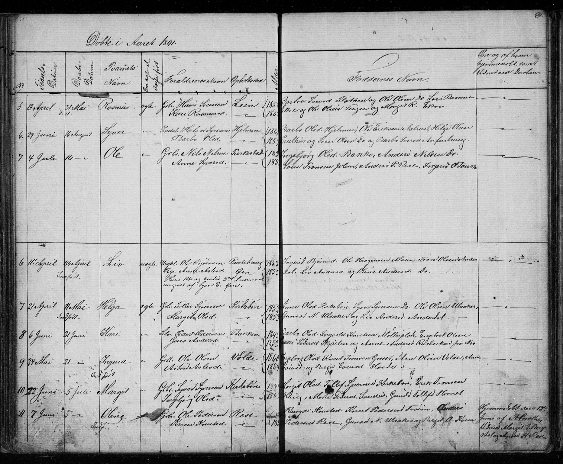 Gol kirkebøker, AV/SAKO-A-226/G/Gb/L0005: Parish register (copy) no. II 5, 1875-1891, p. 69