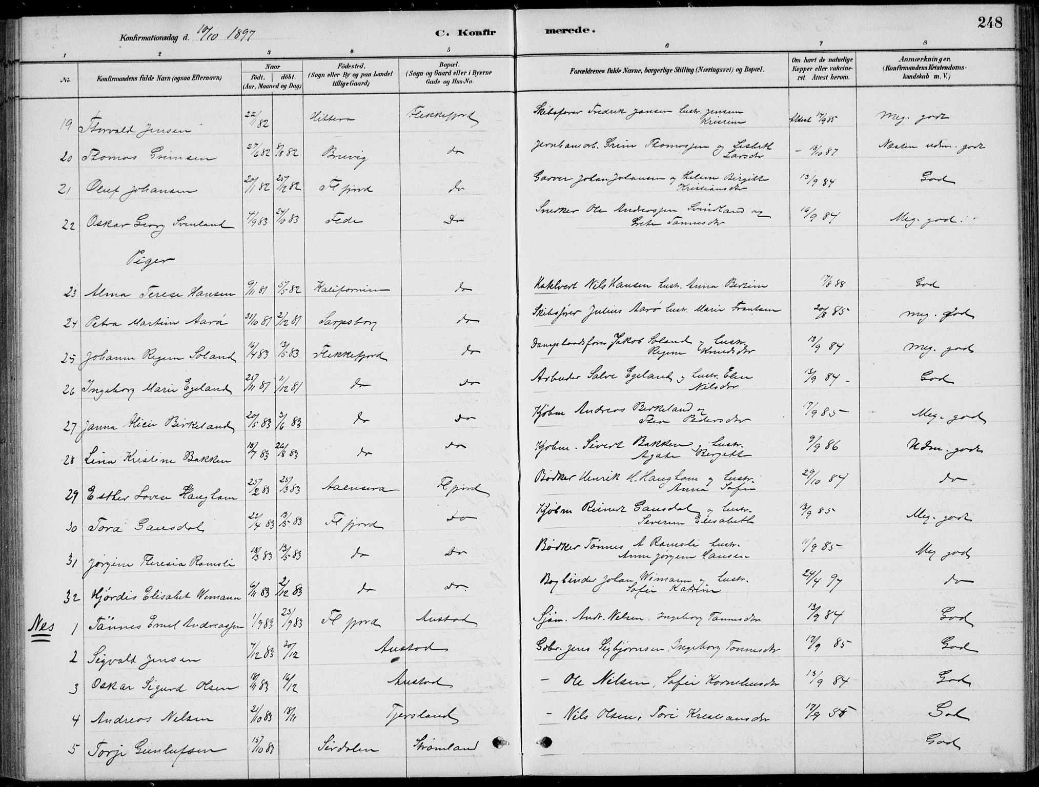 Flekkefjord sokneprestkontor, SAK/1111-0012/F/Fb/Fbc/L0007: Parish register (copy) no. B 7, 1880-1902, p. 248