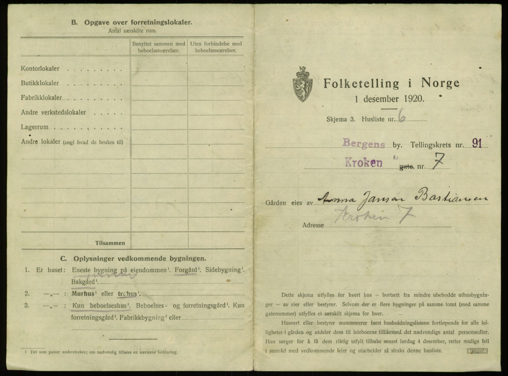 SAB, 1920 census for Bergen, 1920, p. 8710