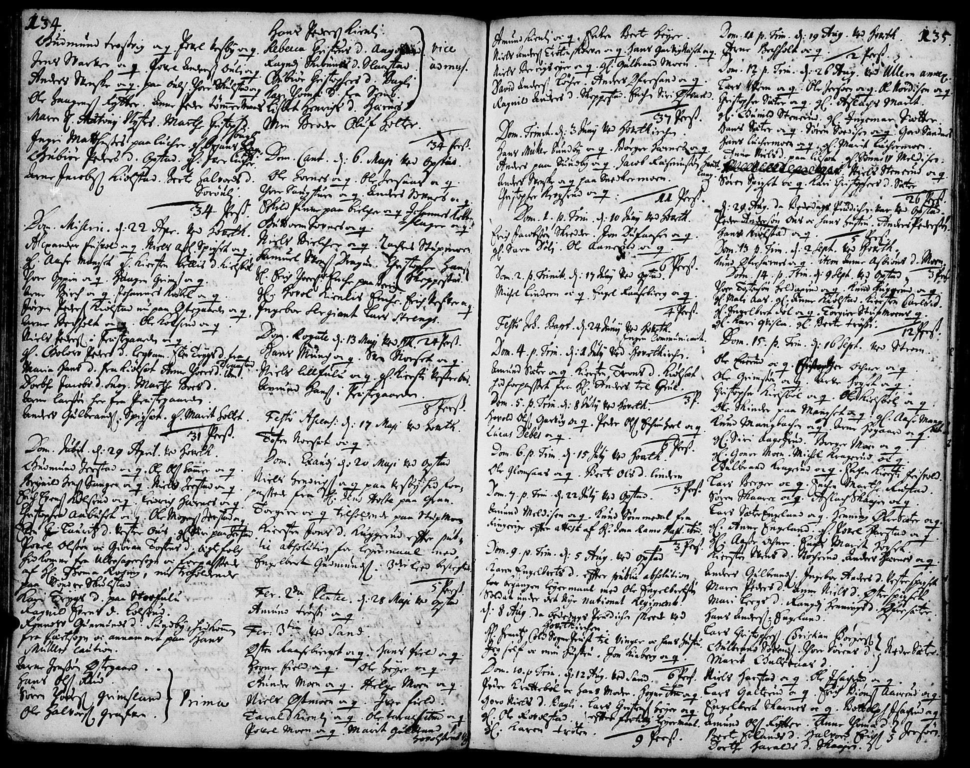 Strøm-Odalen prestekontor, AV/SAH-PREST-028/H/Ha/Haa/L0001: Parish register (official) no. 1, 1689-1715, p. 134-135