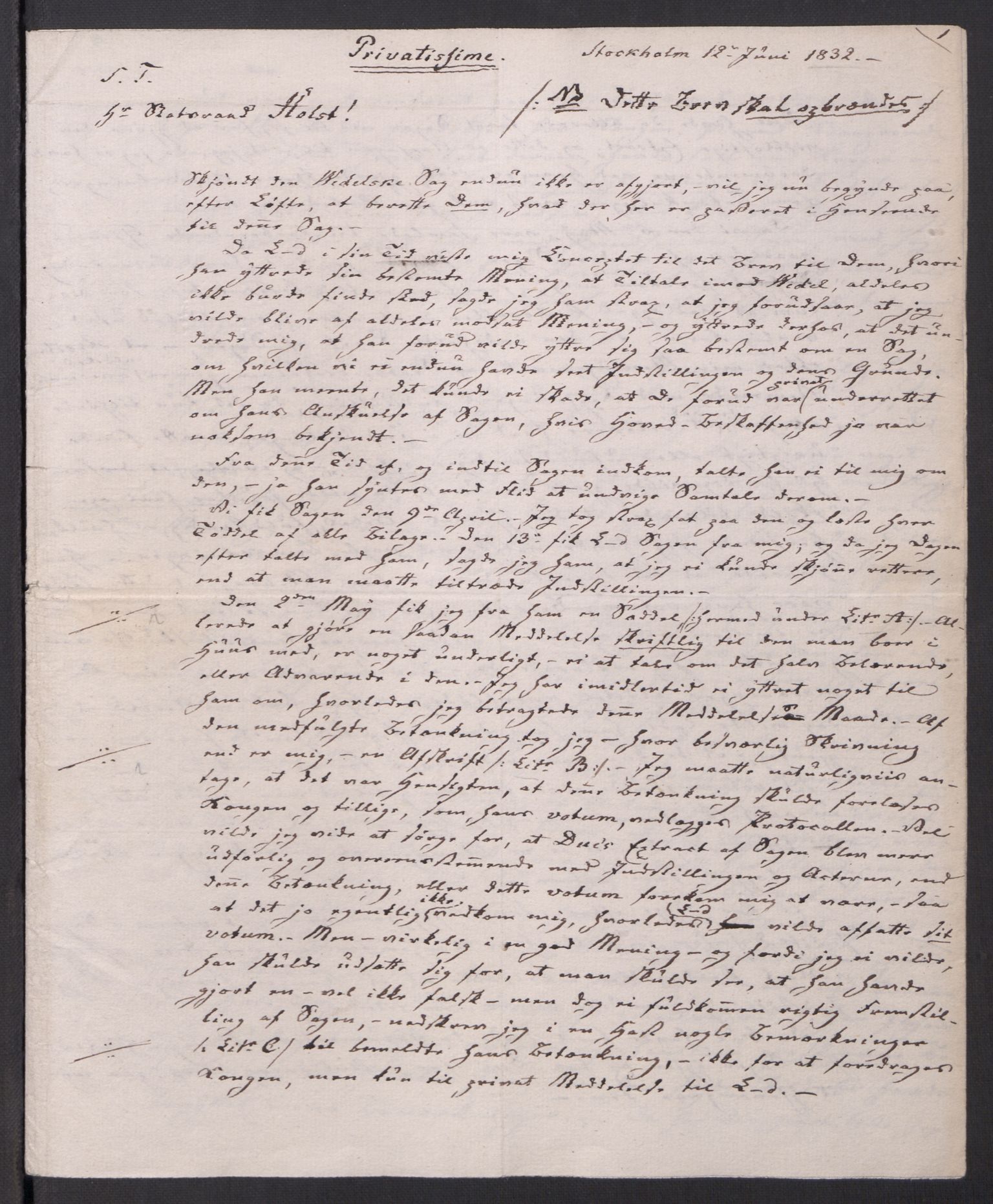 Motzfeldt-familien, AV/RA-PA-0234/D/L001b/0009: -- / "Til de trykte Optegnelser", 1821-1836