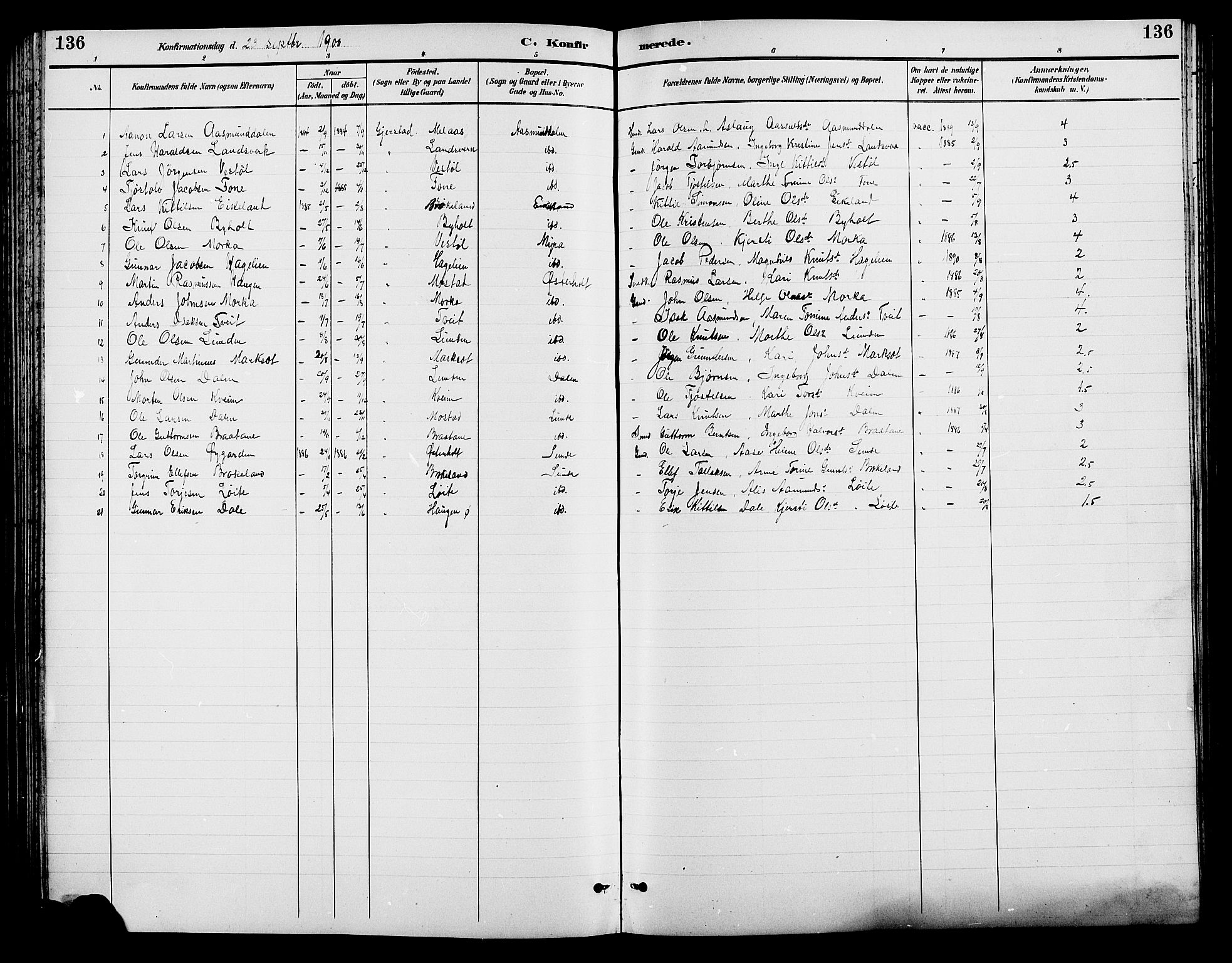 Gjerstad sokneprestkontor, SAK/1111-0014/F/Fb/Fba/L0007: Parish register (copy) no. B 7, 1891-1908, p. 136
