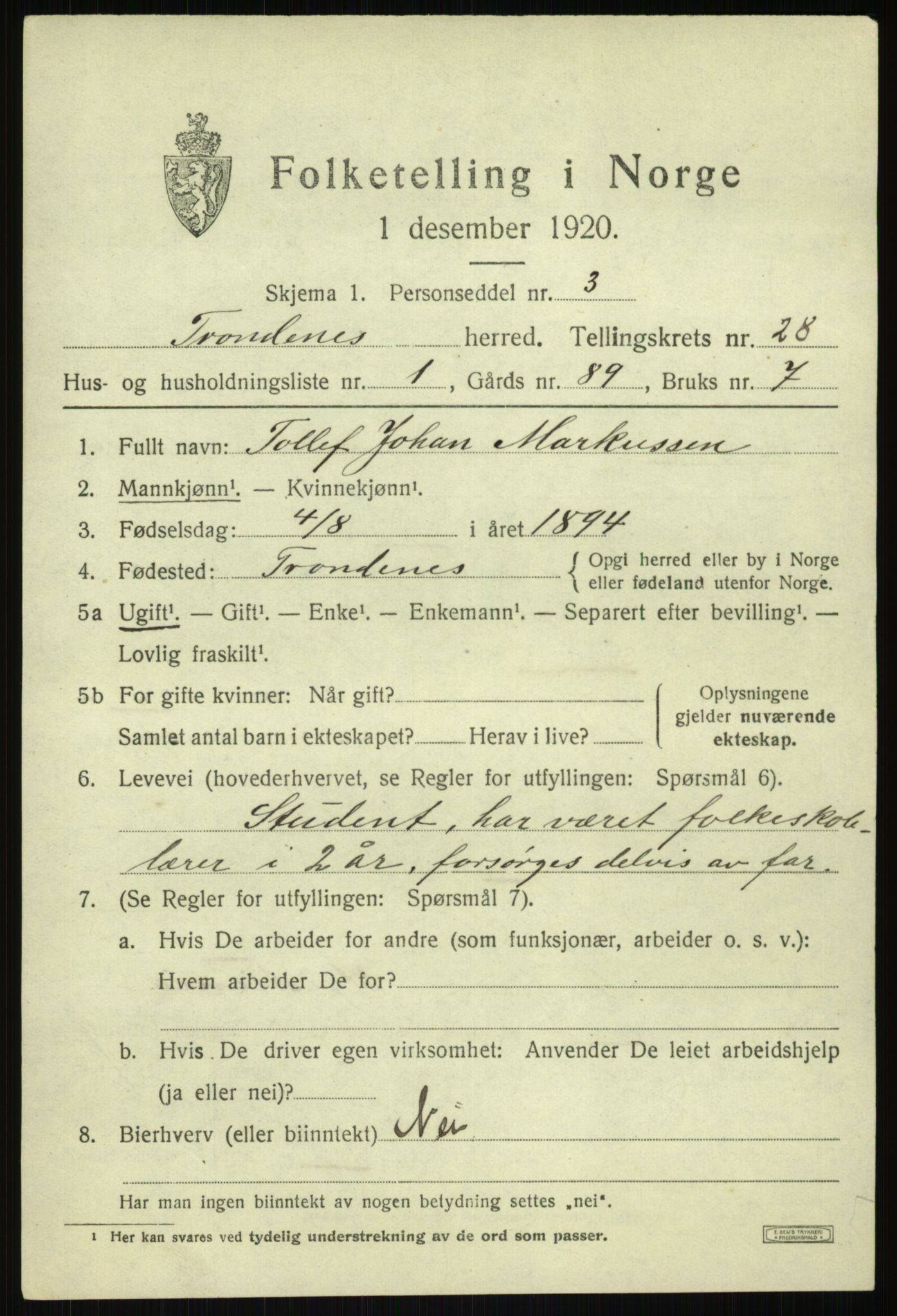 SATØ, 1920 census for Trondenes, 1920, p. 19816