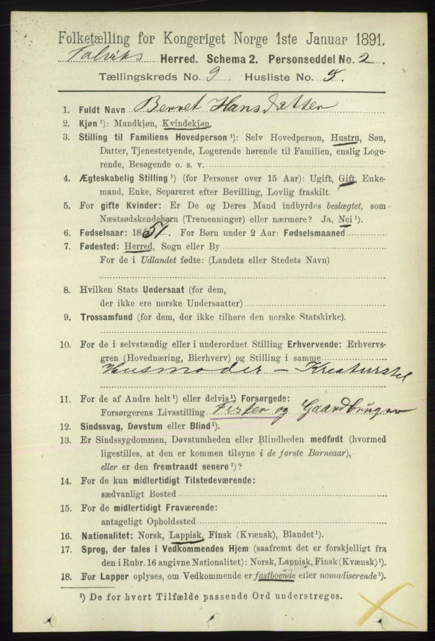 RA, 1891 census for 2013 Talvik, 1891, p. 2195