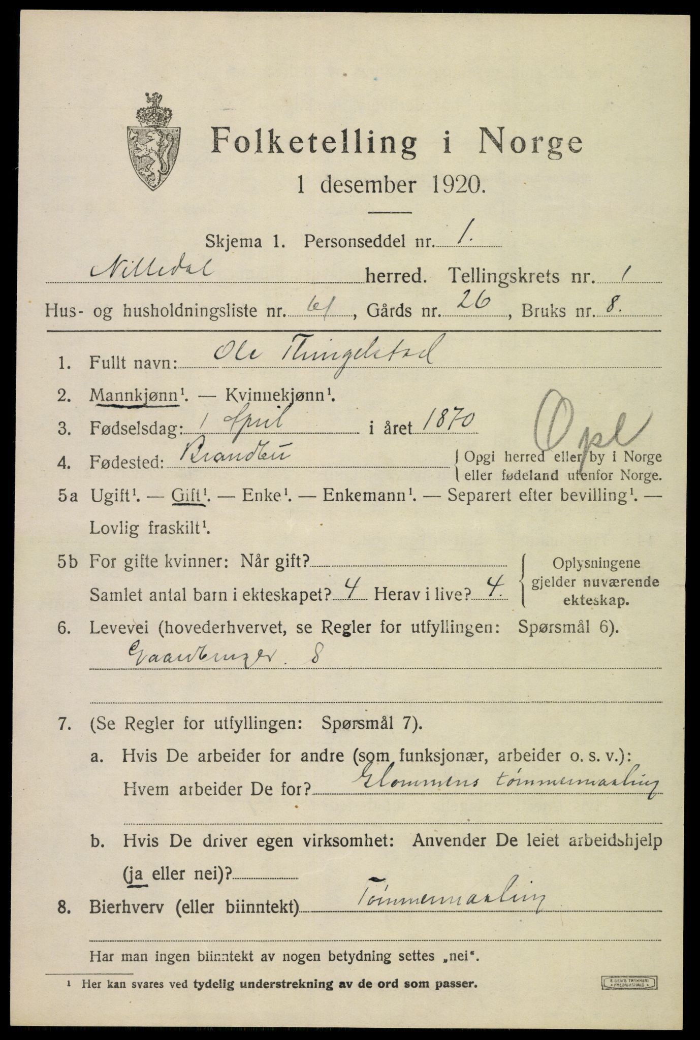 SAO, 1920 census for Nittedal, 1920, p. 1962