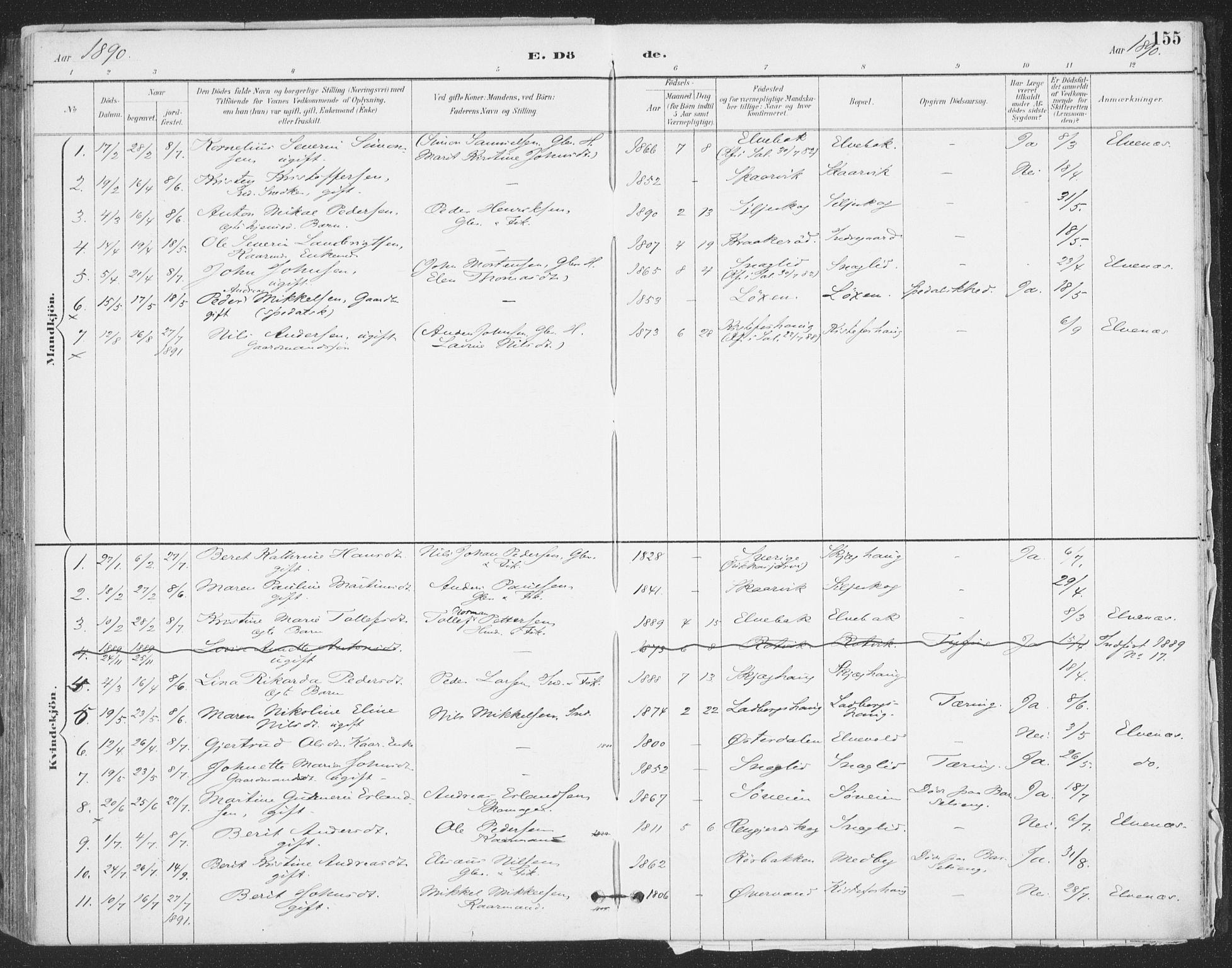 Ibestad sokneprestembete, AV/SATØ-S-0077/H/Ha/Haa/L0015kirke: Parish register (official) no. 15, 1888-1899, p. 155